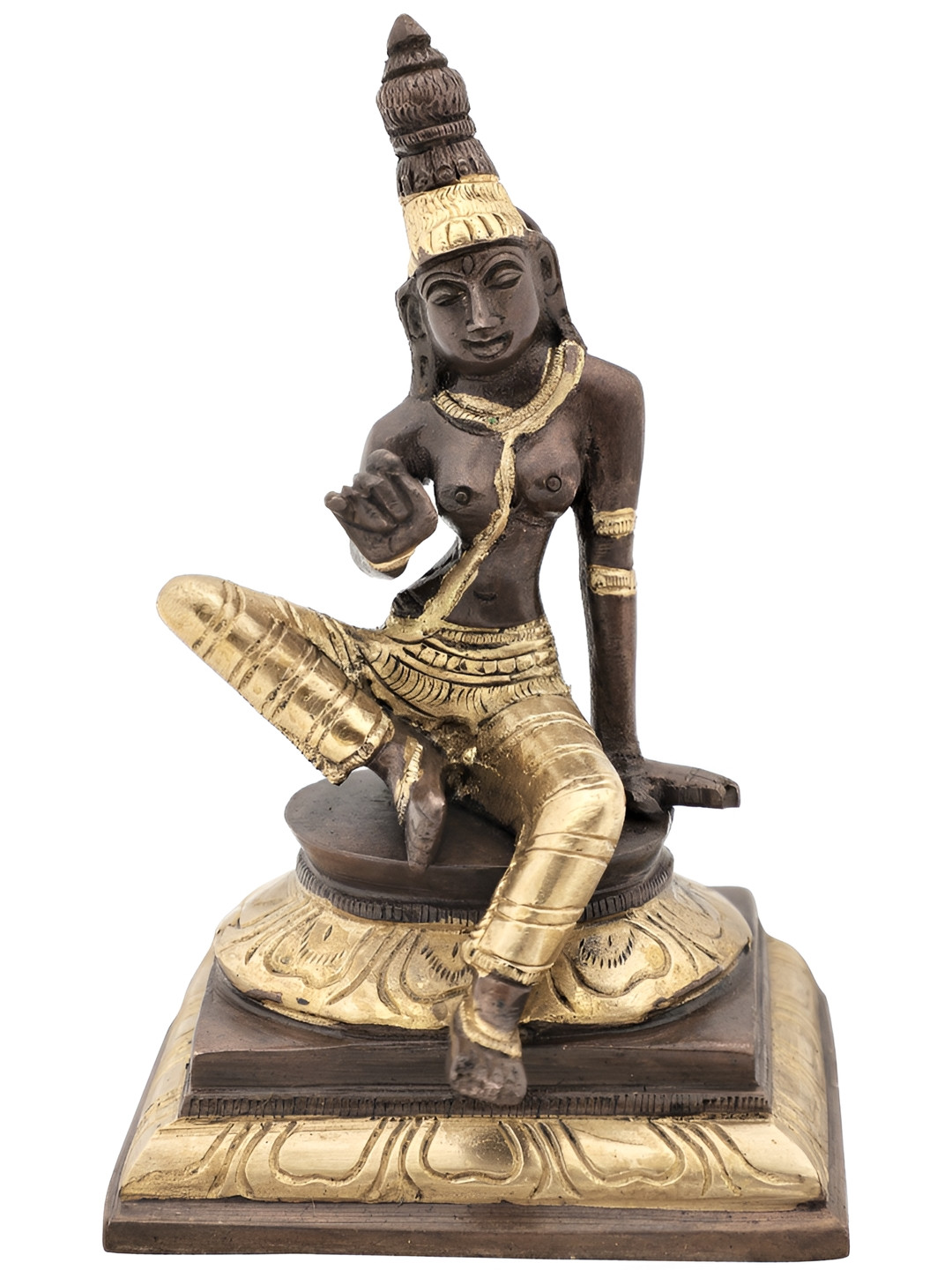 Exotic India Gold-Toned & Brown Seated Goddess Uma Religious Idol Showpiece
