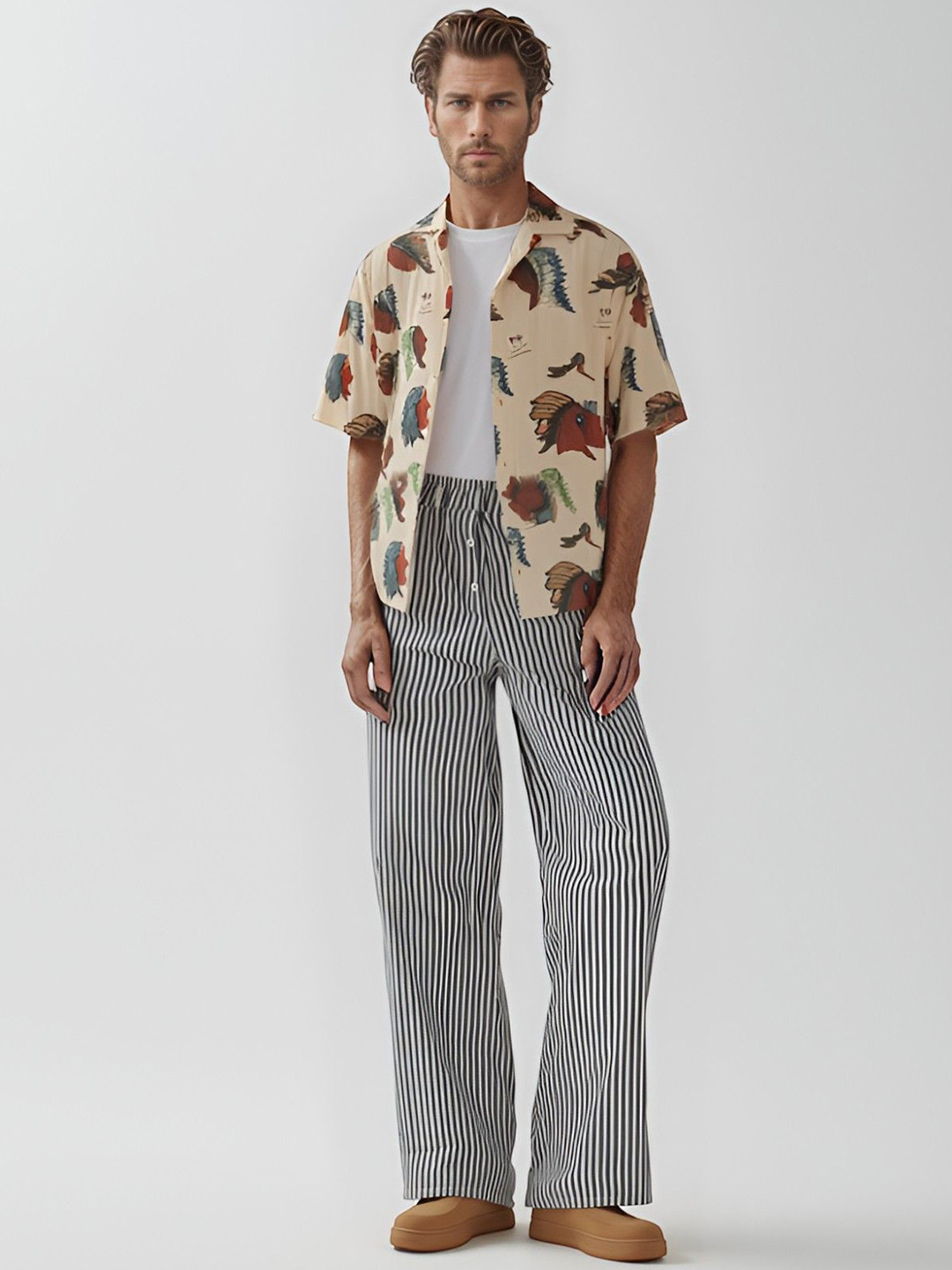 Bella Babe by SK Men Cotton Monochrome Pajama Black Stripe