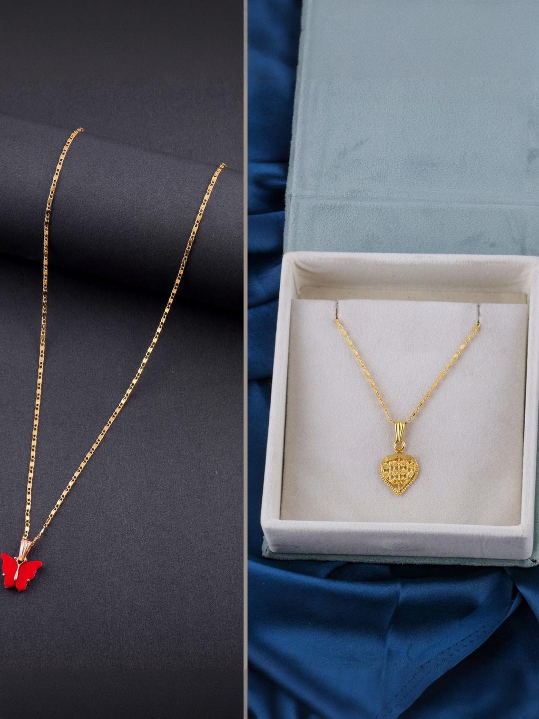 DressBerry Set of 2 Red Gold Plated Artificial Beads Beaded Butterfly Pendant Chains