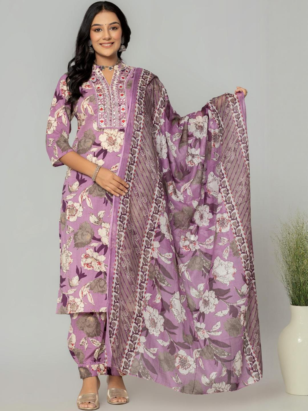 Amayra Women Purple Pure Cotton Kurta Sets