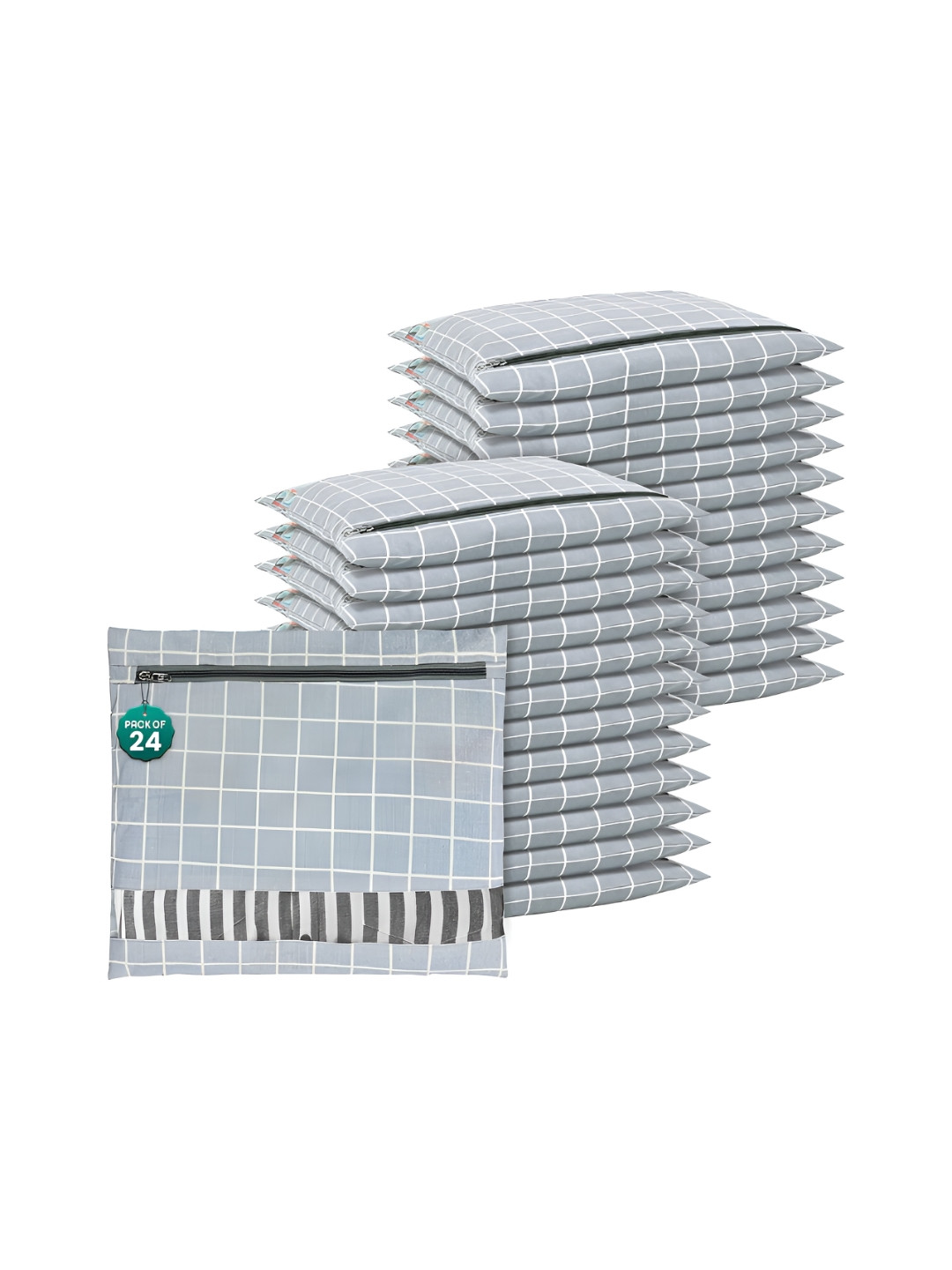 Aura Grey 24 Pieces Printed Mesh Cotton Clothes Storage Organizer