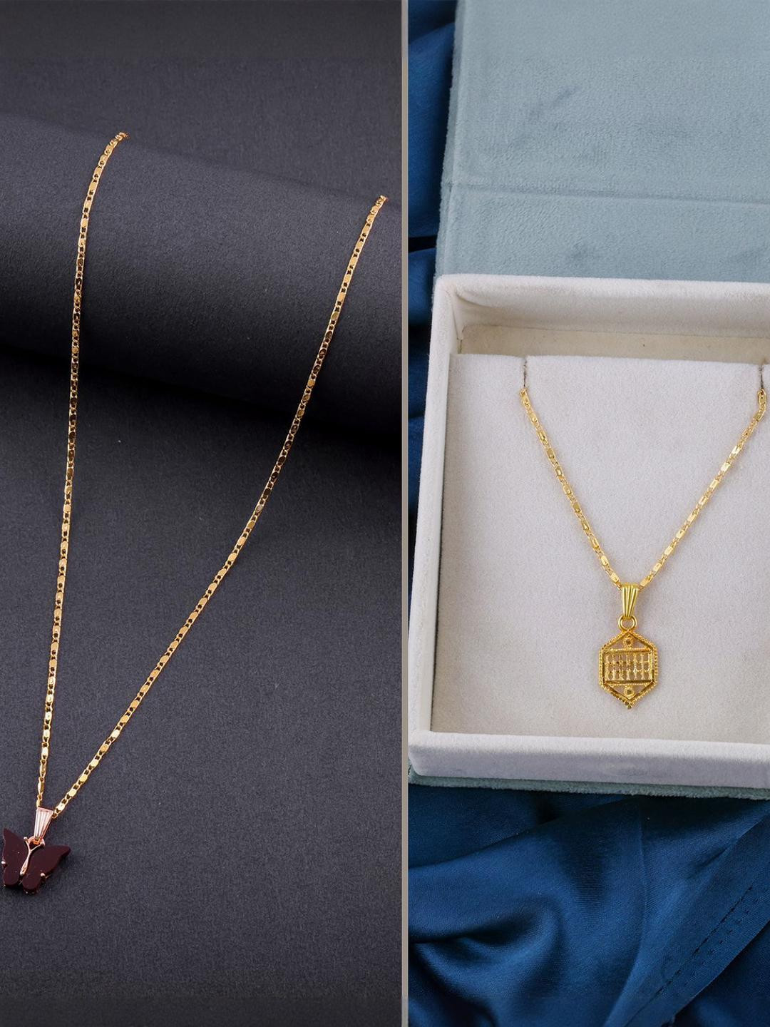 DressBerry Set of 2 Gold-Plated Butterfly & Geometric Shaped Pendants with Chains