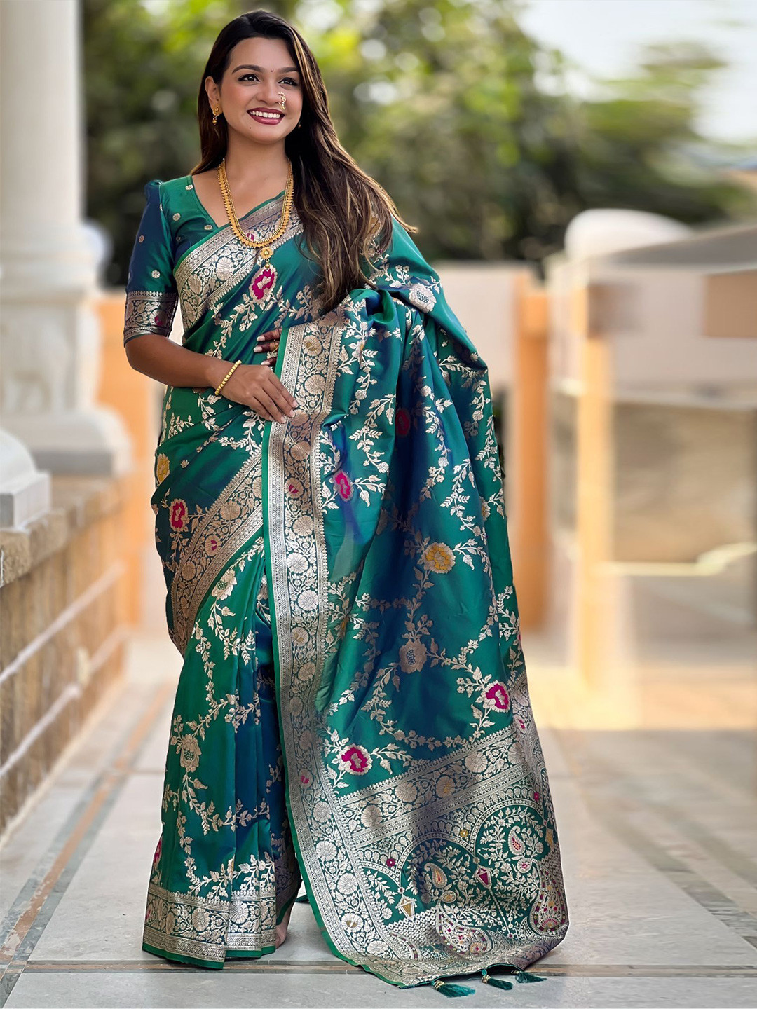 all about you Floral Woven Design Zari Kanjeevaram Saree