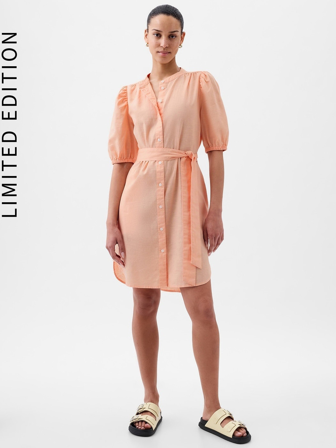 GAP Puff Sleeve Linen Cotton Shirt Dress