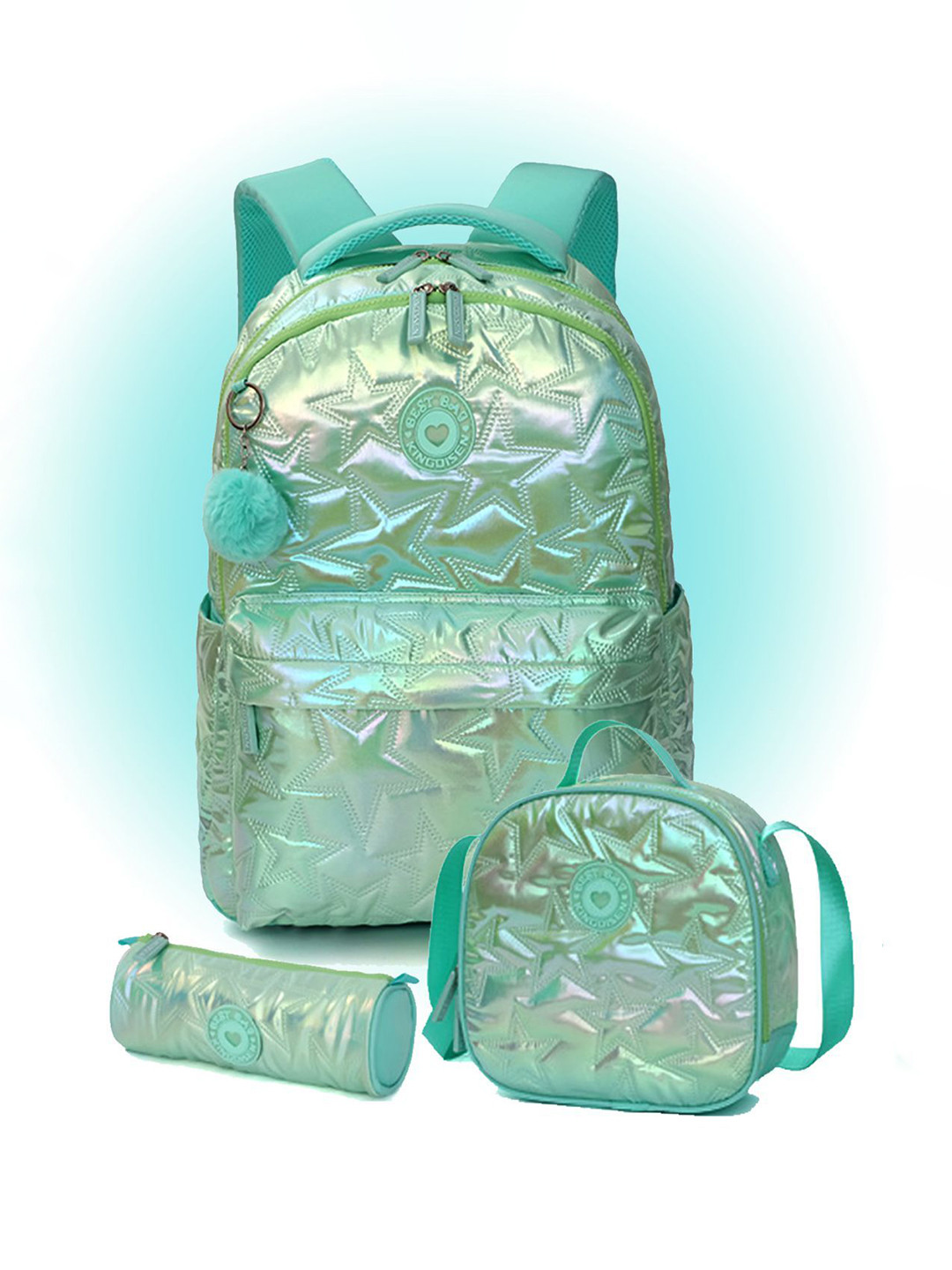 Little Surprise Box LLP Kids Pack Of 3 Shiny Mint Star Matching Backpack
