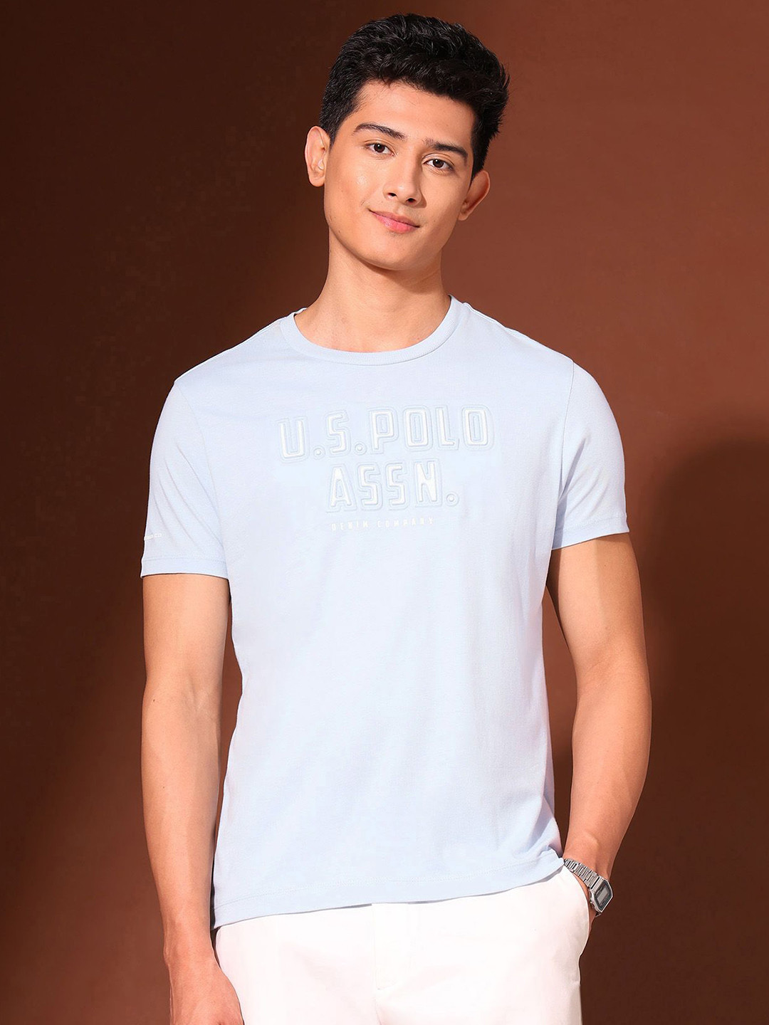 U.S. Polo Assn. Denim Co. Work And Wander Brand Logo Puff Printed Pure Cotton T-shirt