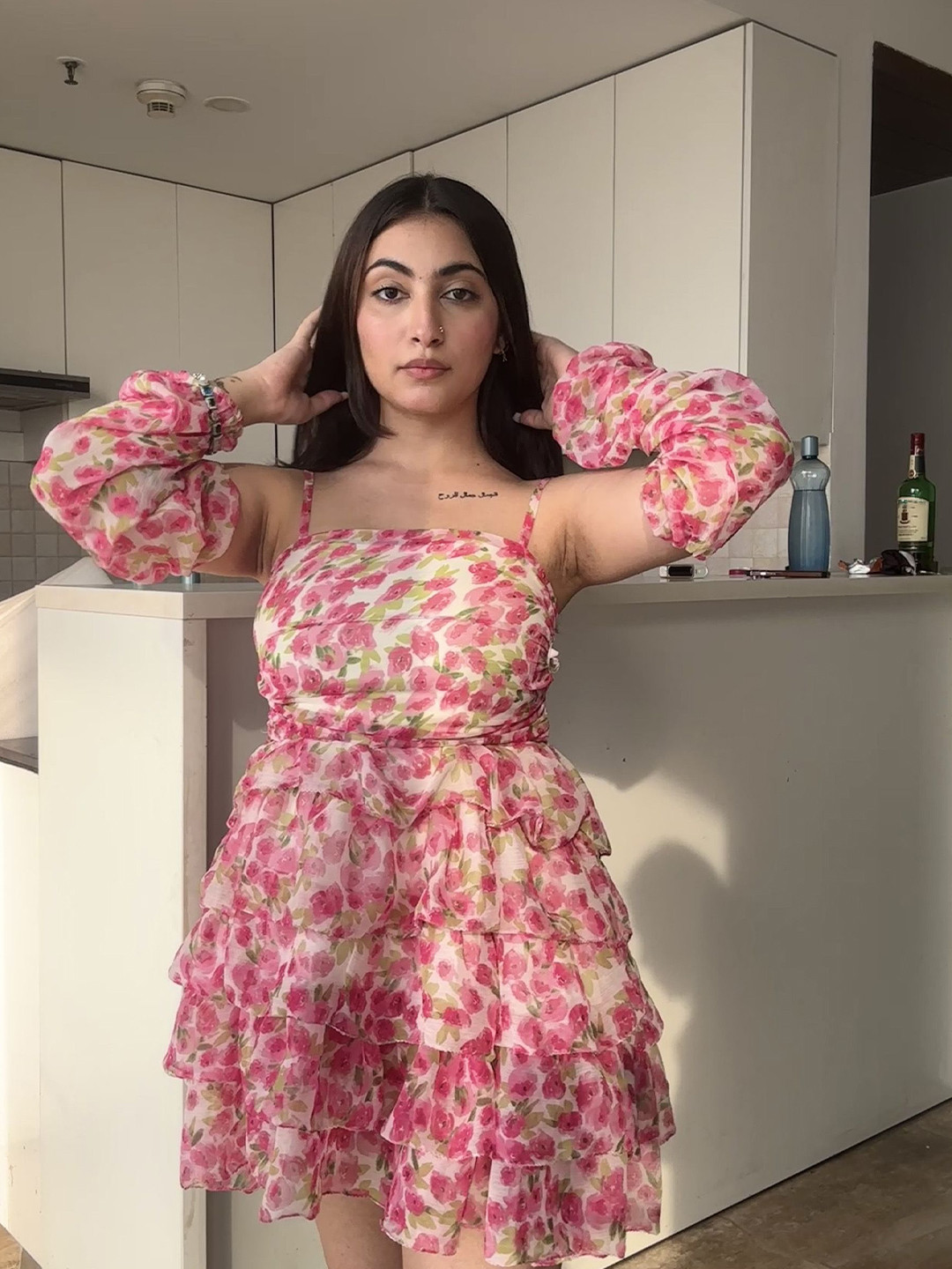 To Queens Women Floral Print Georgette Fit & Flare Dress