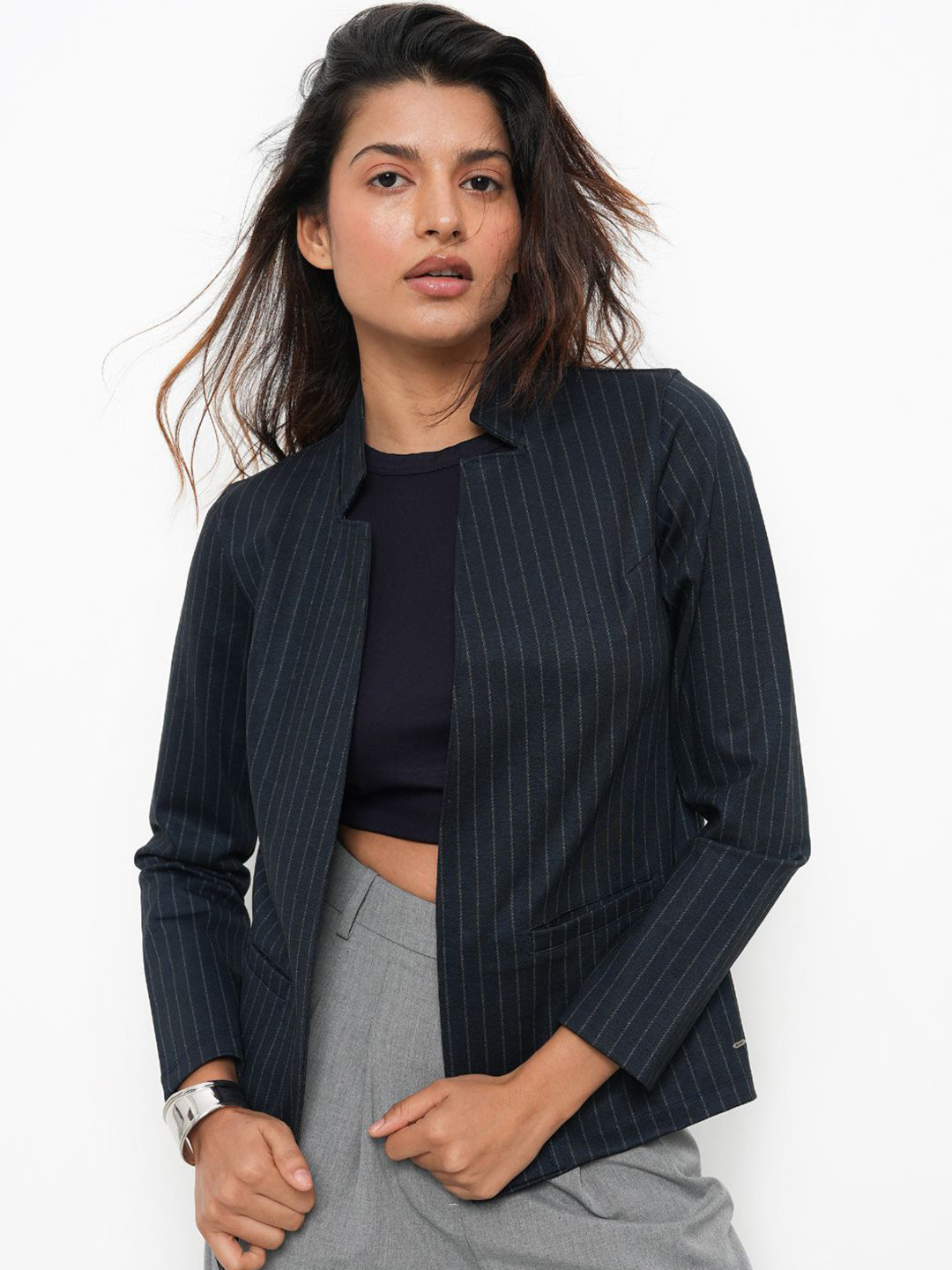 Bonnaty Striped Front Open Coat