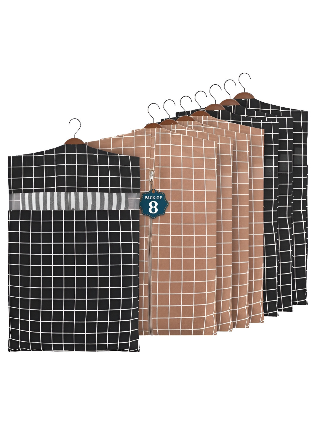 Aura Brown 8 Pcs Almirah Clothes Packing Bag Hanging Clothe Cover Multi-Utility Organisers
