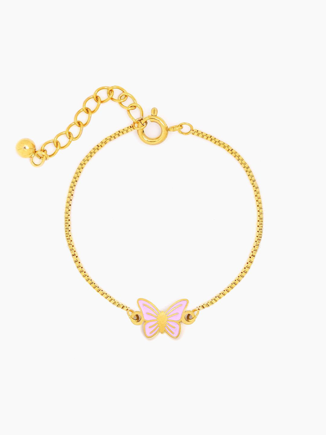 SWASHAA Girls 18K Gold-Plated Stainless Steel Flur Pink Butterfly Charm Bracelet
