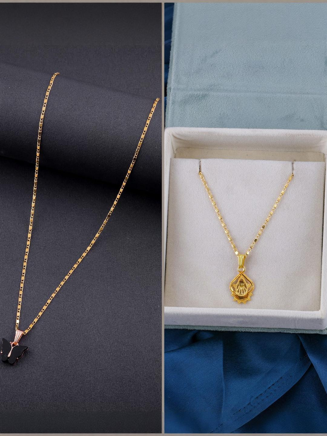 DressBerry Set of 2 Black Gold Plated Artificial Beads Beaded Butterfly Pendant Chains