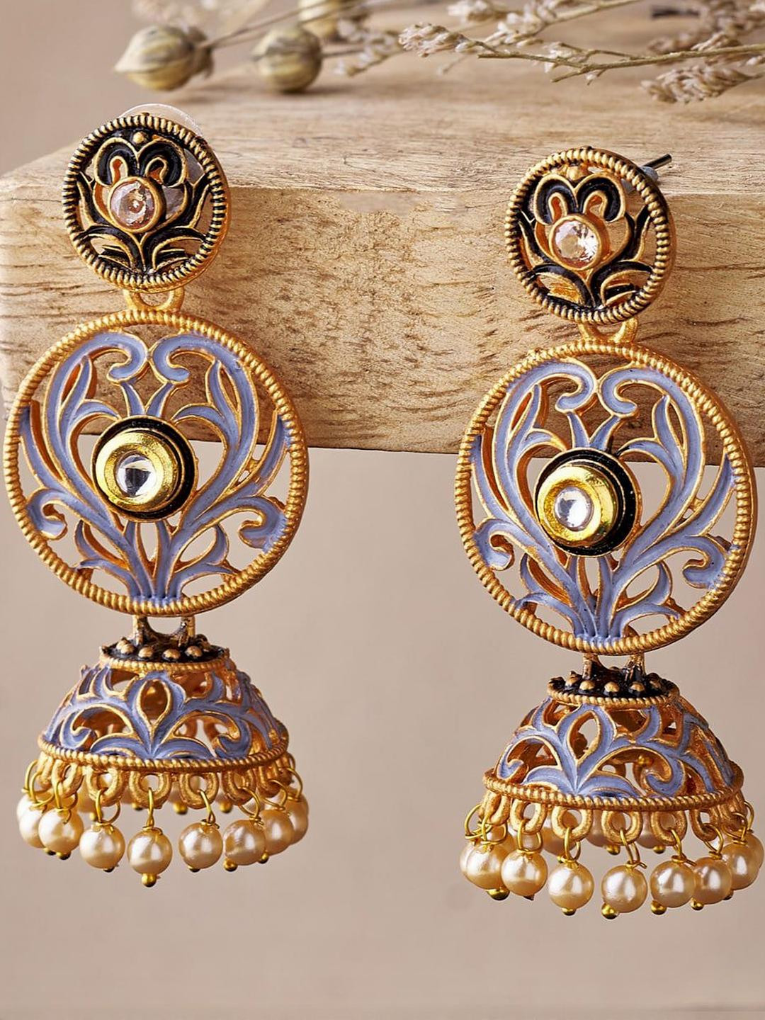 Anouk Gold Plated Artificial Stones Studded Circular Dome Shaped Jhumkas
