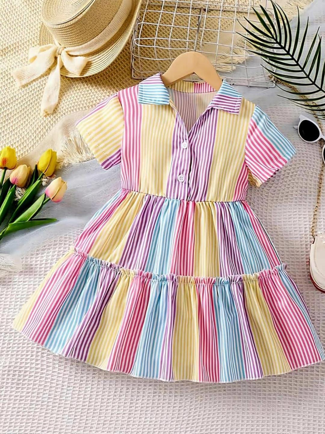THOILLLING Striped Fit & Flare Dress