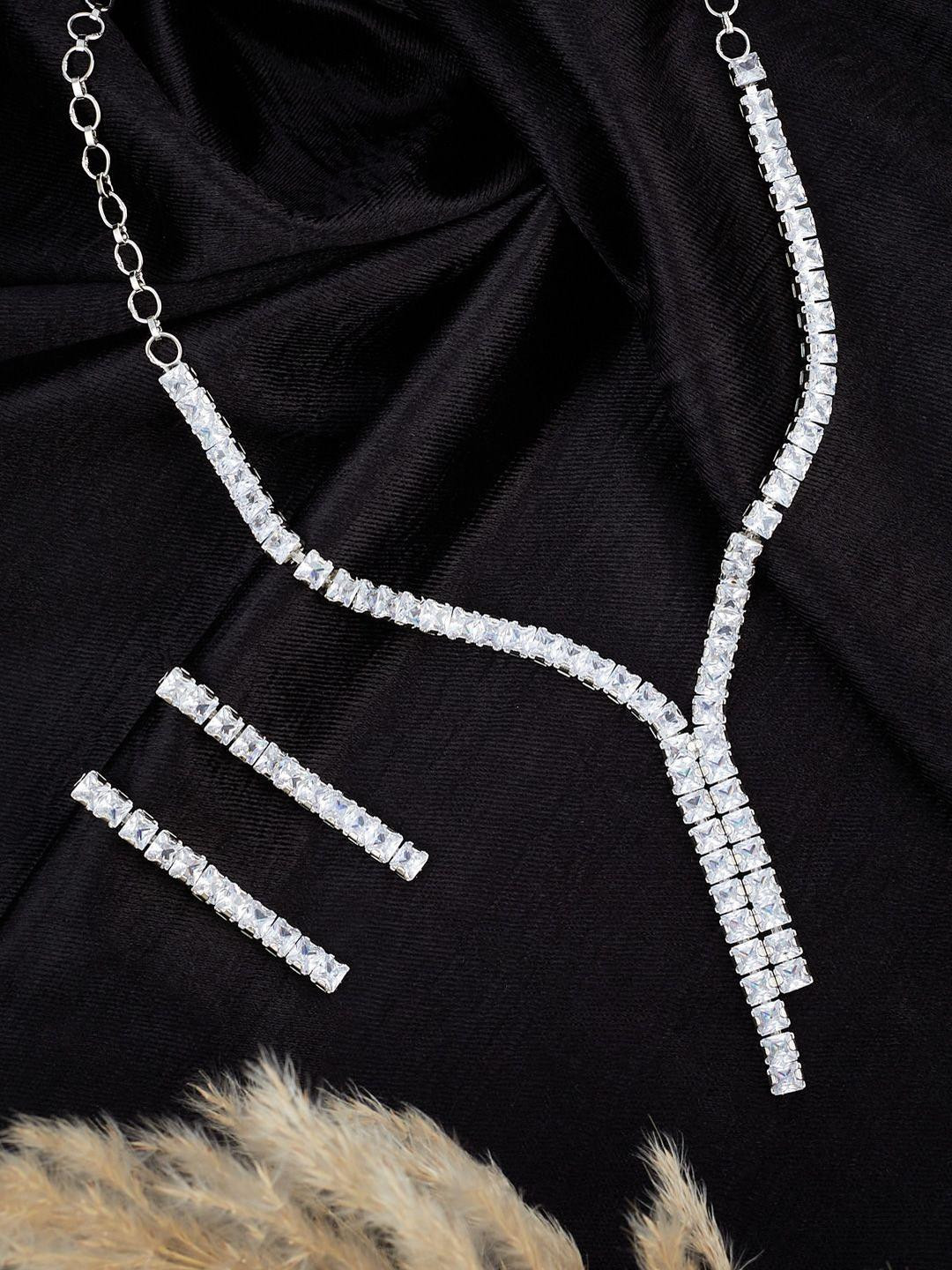 Anouk Silver Plated & White Stone Studded V shaped jewellery set