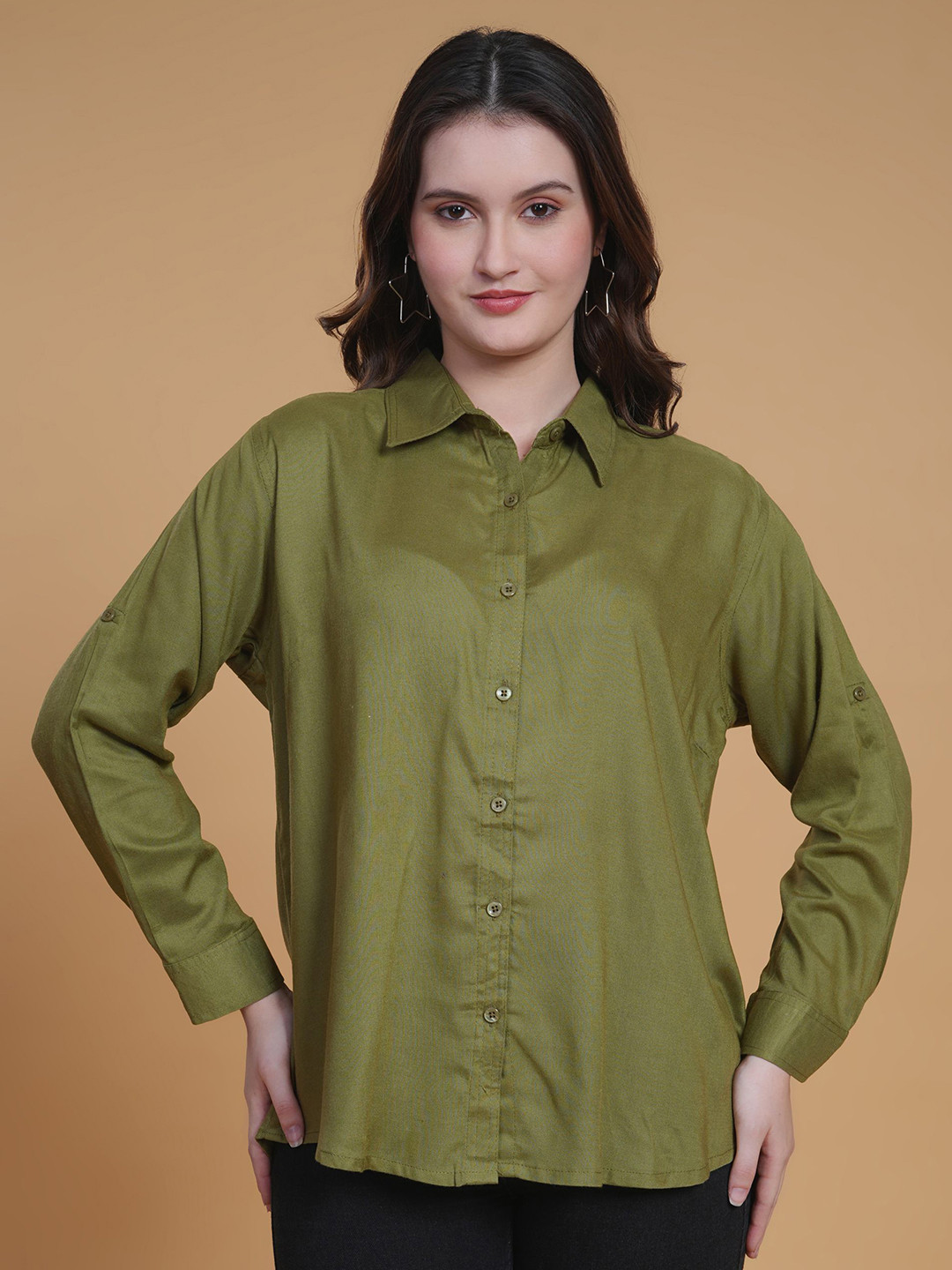 LILY BUDS Plus Size Standard Spread Collar Cotton Shirt