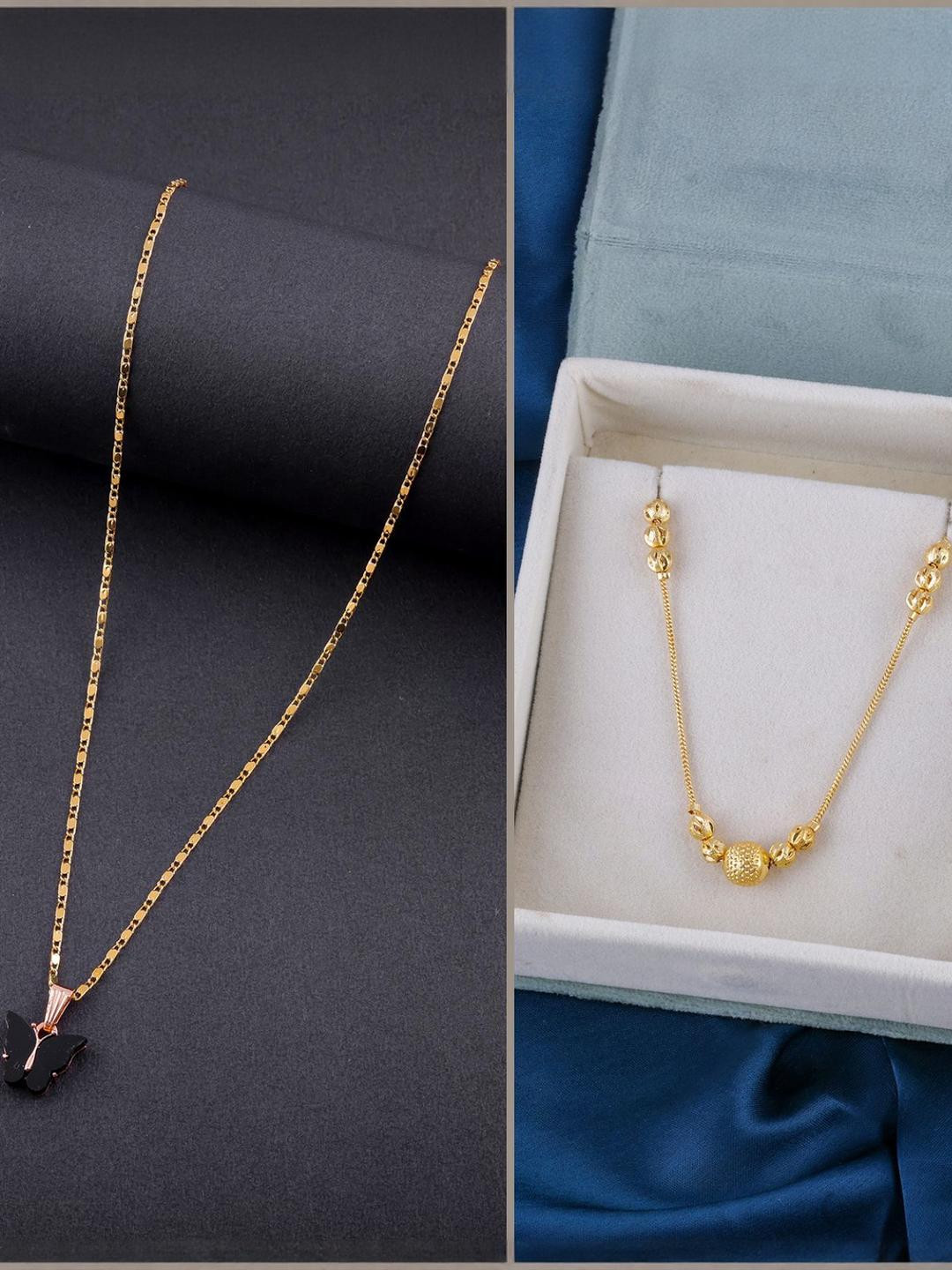 DressBerry Women Set of 2  Butterfly & Ethnic Traditional Pendant Brass Minimal Necklace