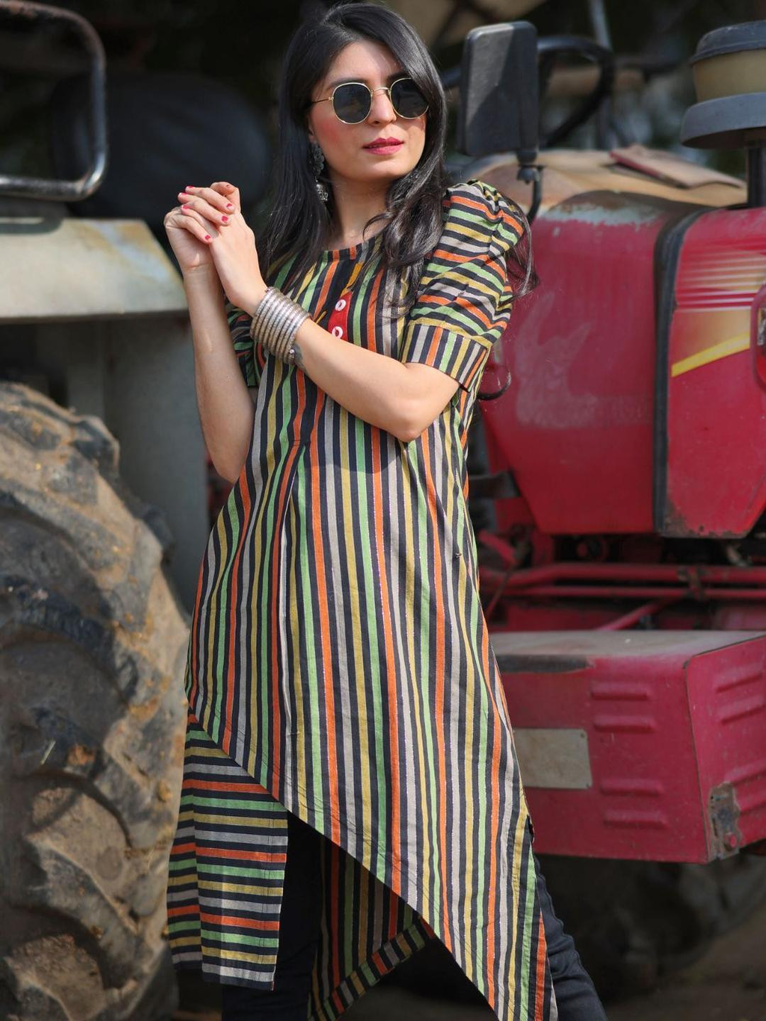 KALINI Women Striped Asymmetrical Kurti