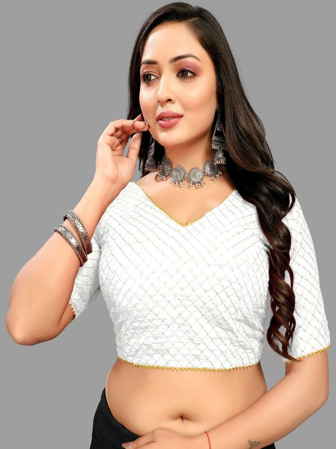 RAGHUVEER CREATION Women White Cotton Saree Blouse