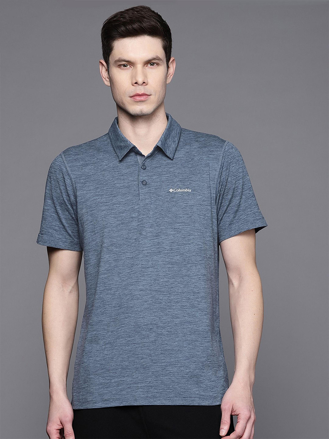 Columbia Brand Logo Polo Collar Applique Regular Fit T-Shirt