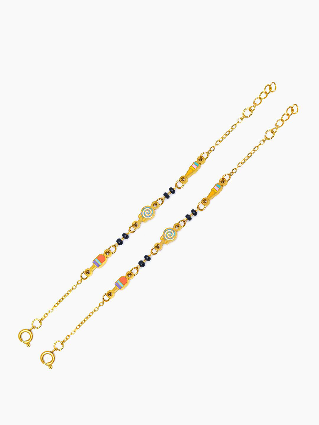 SWASHAA Kids Set Of 2 18K Gold-Plated Artificial Beaded Sugar Bliss Charm Bracelets