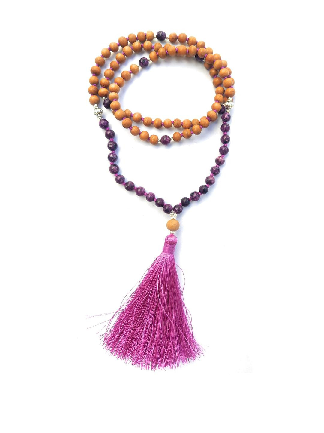 Apnisanskriti Unisex Chandan Sandalwood Amethyst Stone Designer Mala