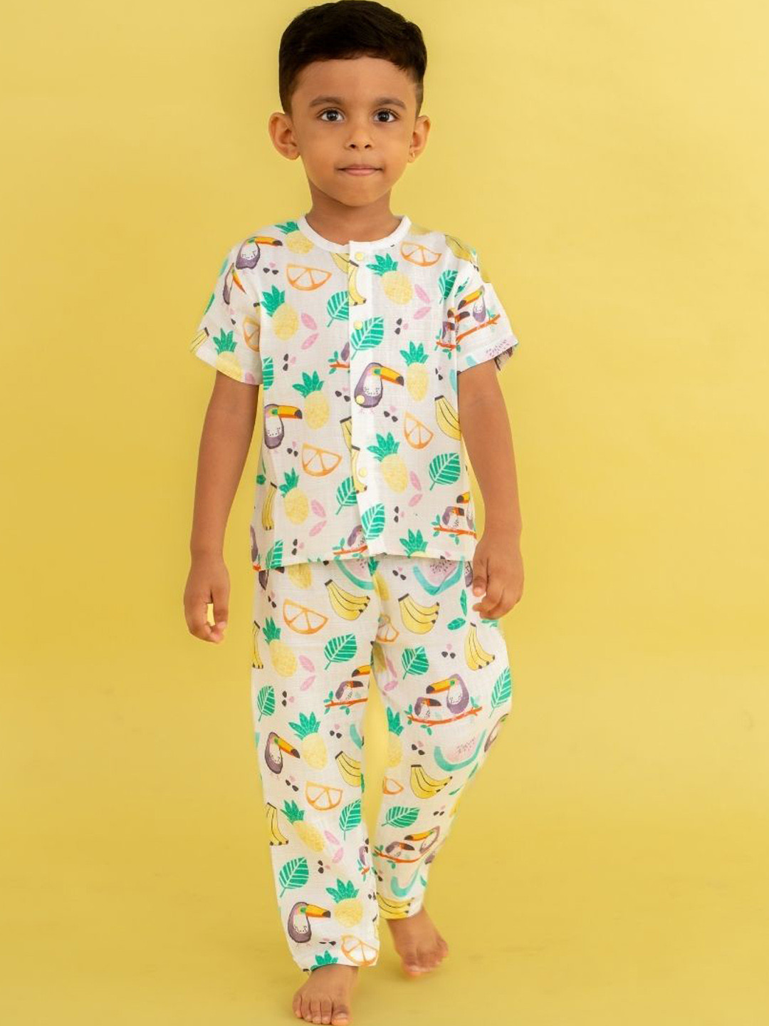 A Toddler Thing Kids Toucan Punch Half Sleeve Muslin Sleepsuit
