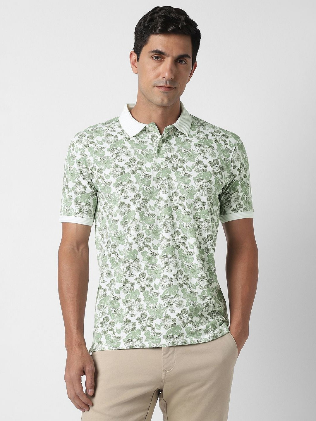 Peter England Floral Printed Polo CollarT-shirt