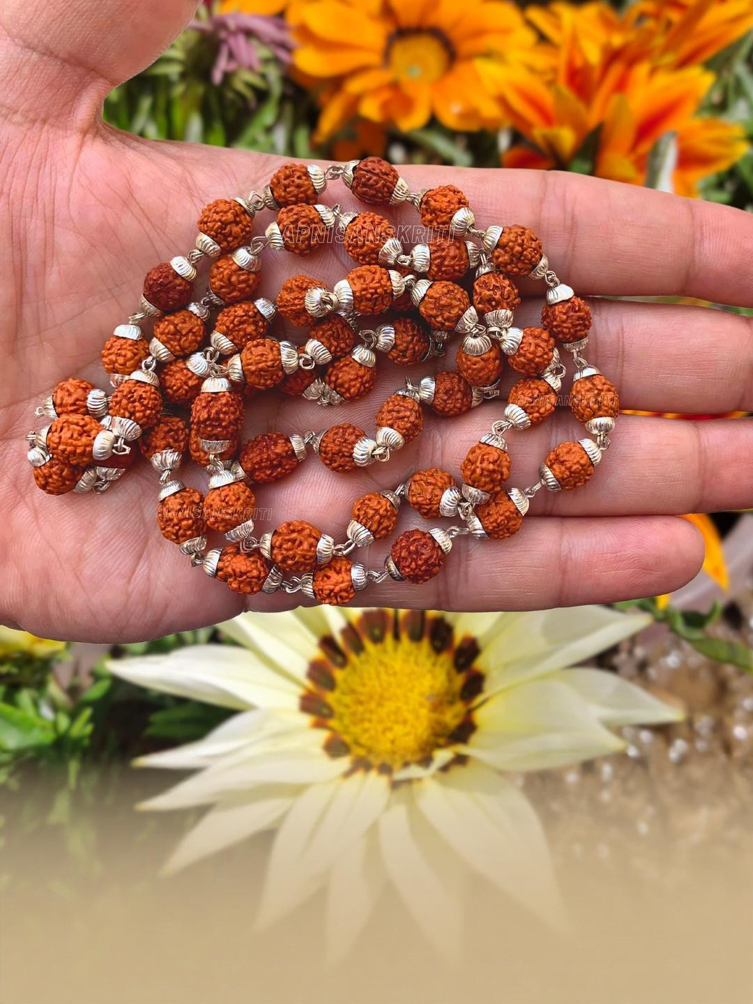 Apnisanskriti Unisex Rudraksha Silver Plated Caps Mala