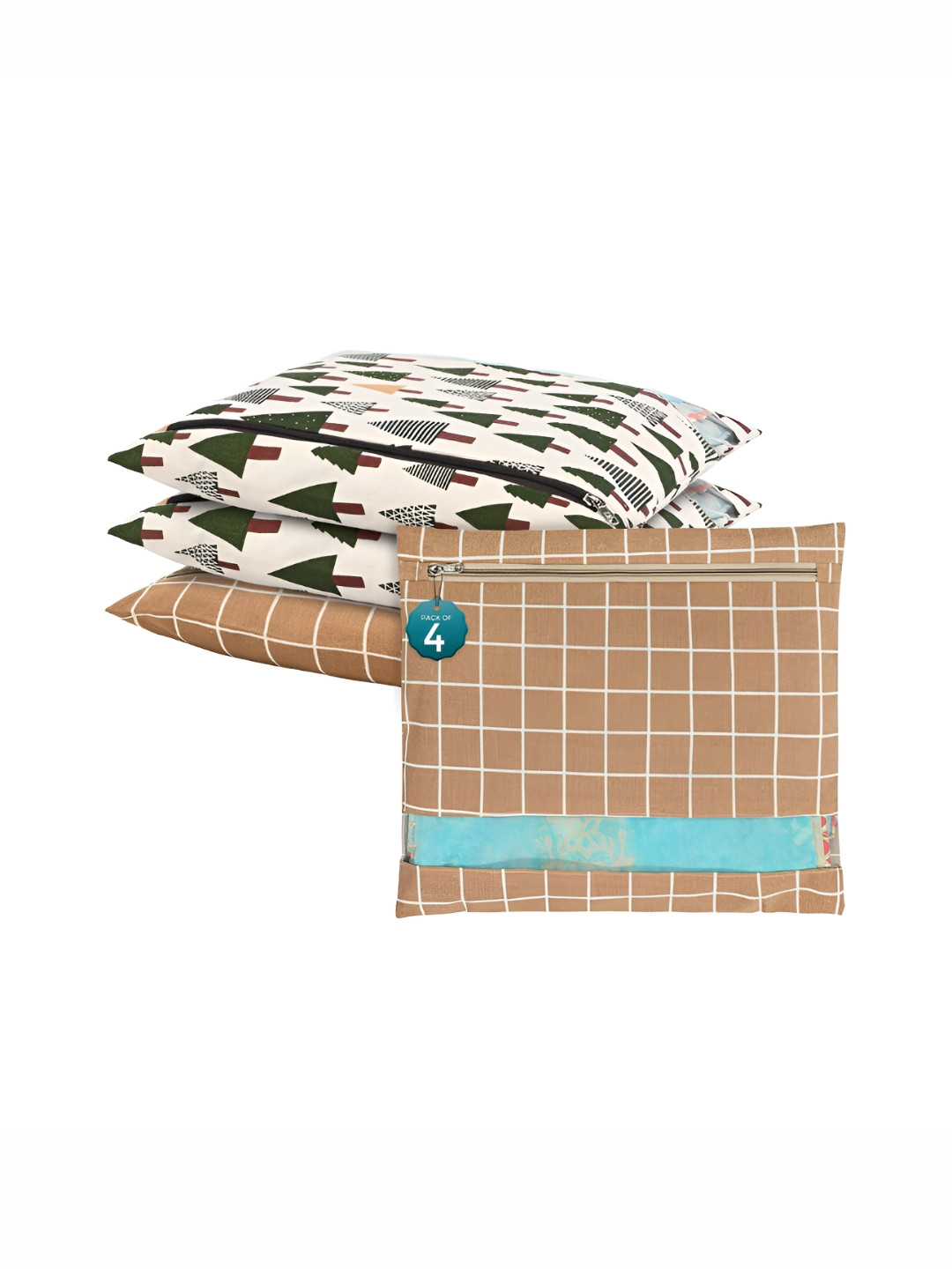 Aura Brown 4 Pcs Mesh Window Cotton Single Saree Covers & Storage Multi-Utility Organisers