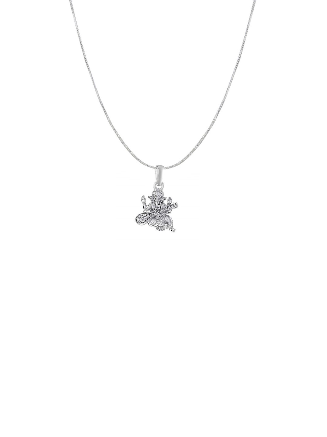 AKSHAT SAPPHIRE 925 Sterling Silver Sitar Wale Ganesh Pendant With Box Chain