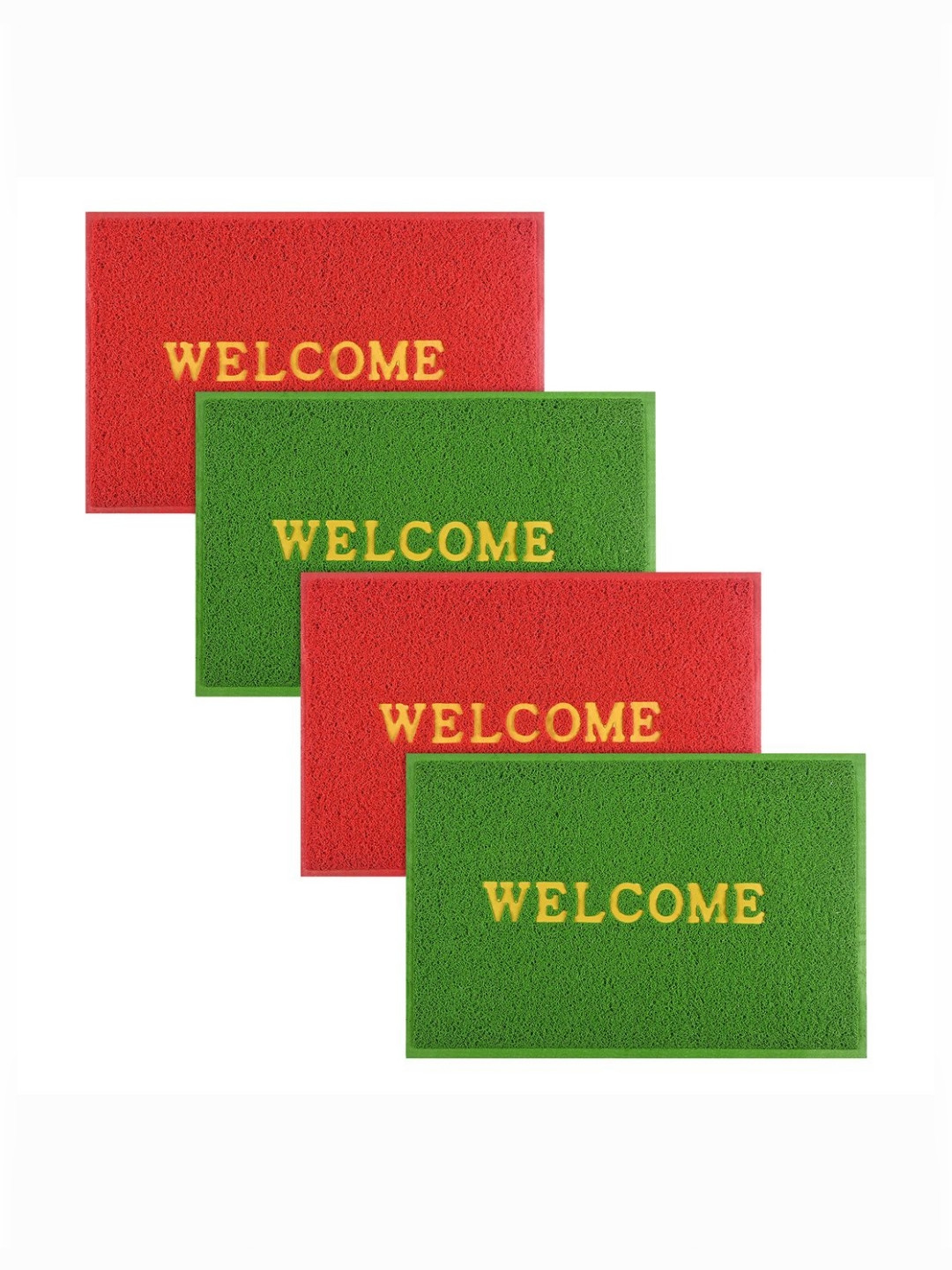 Aura 4Pcs Green & Red Self-Designed Anti-Slip Eco-Friendly Absorbent Large Doormats