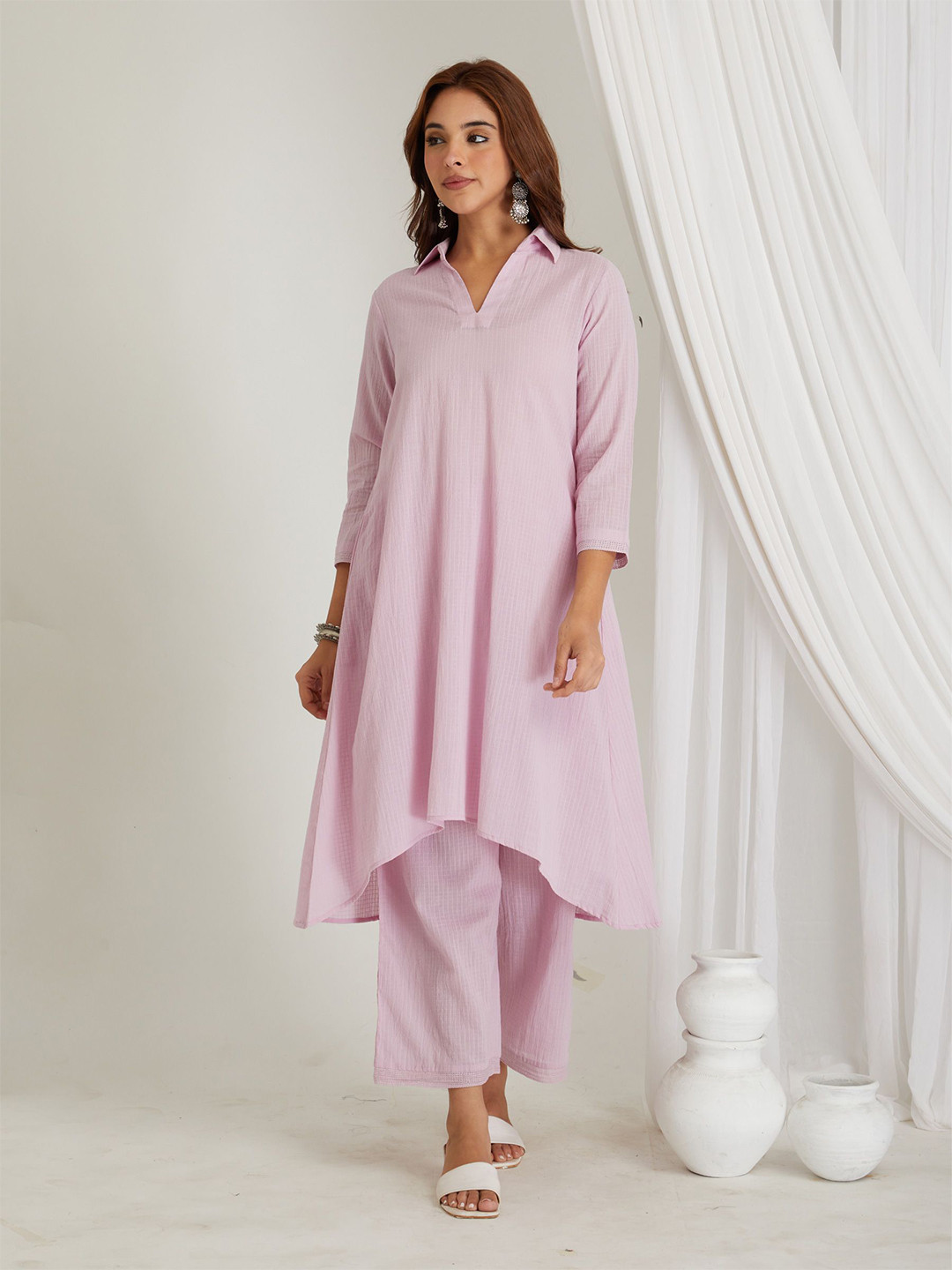 CYAN Women Solid Festive Cotton A-Line Kurta