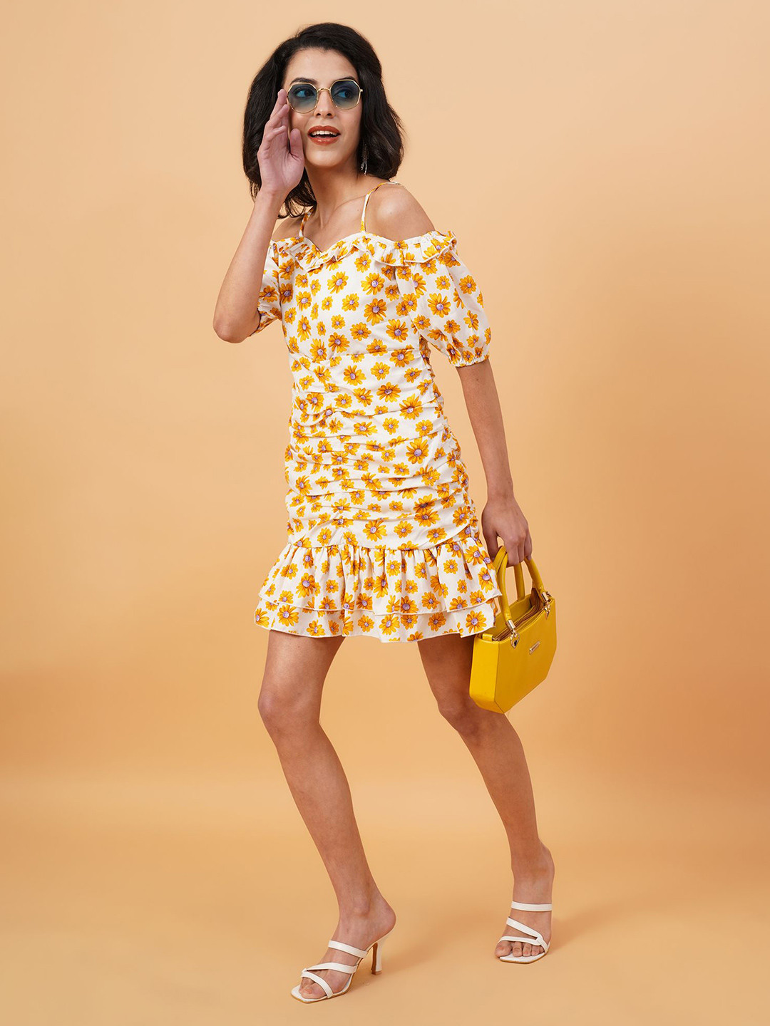 Stylecast X Kotty Women Floral Printed Off-Shoulder Gathered A-Line Dress