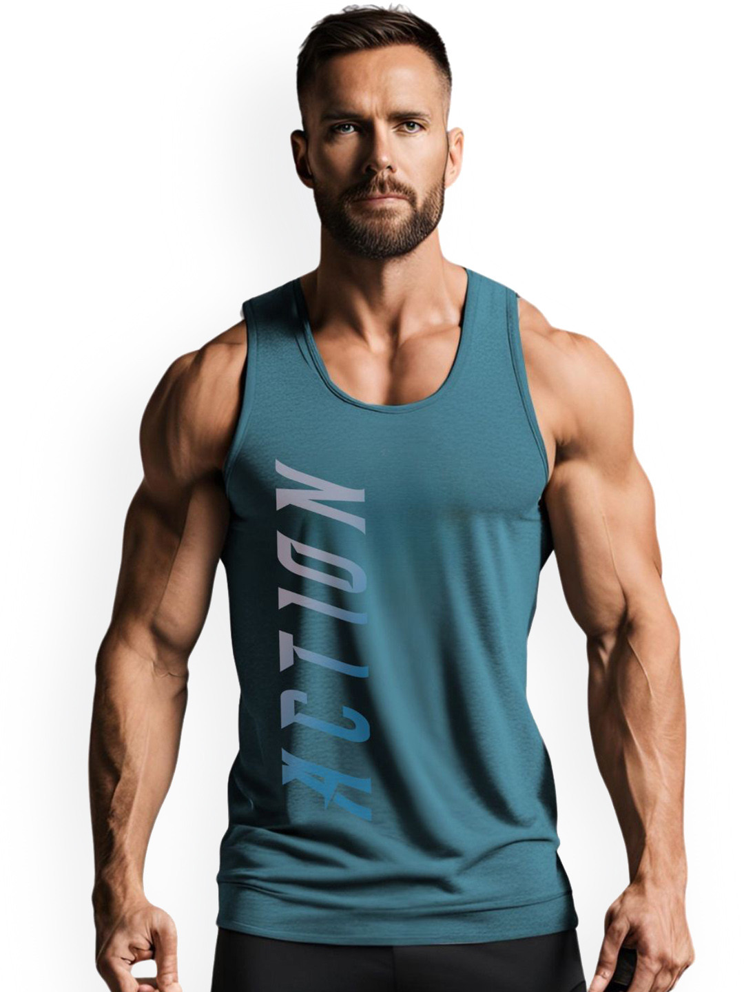 3Colors Printed Scoop Neck Gym Vests VEST-NCUT-ACTION-AF BLUE_M
