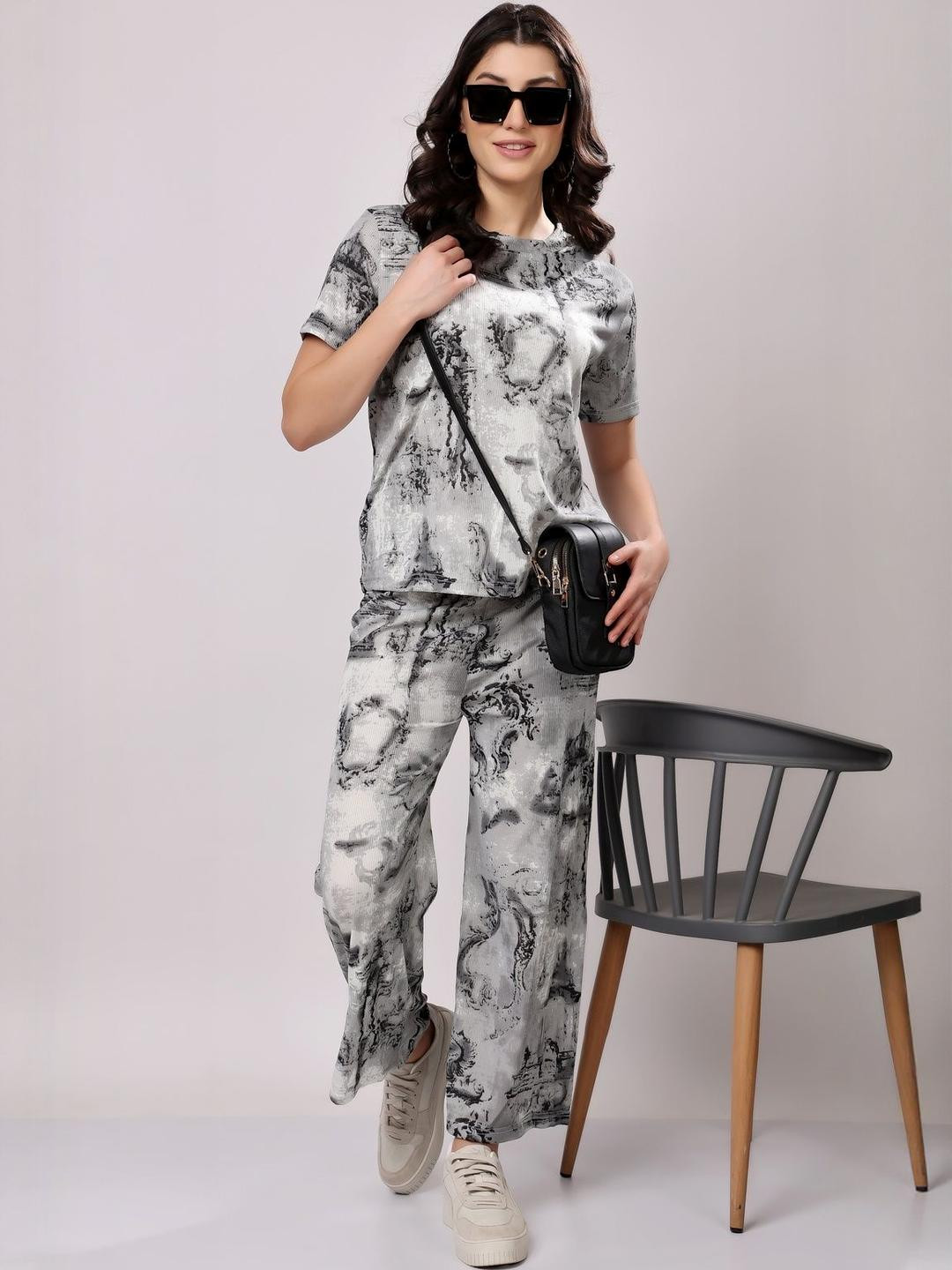 FITIN OUTFIT Women Grey Polyester Night suits