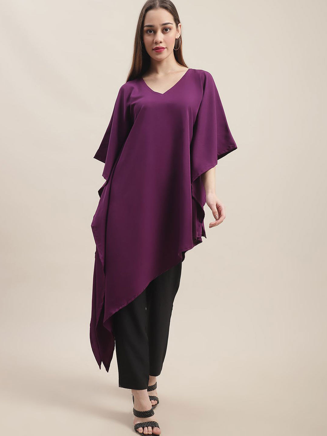 Aarsha Women Solid American Crepe Kaftan Tunic