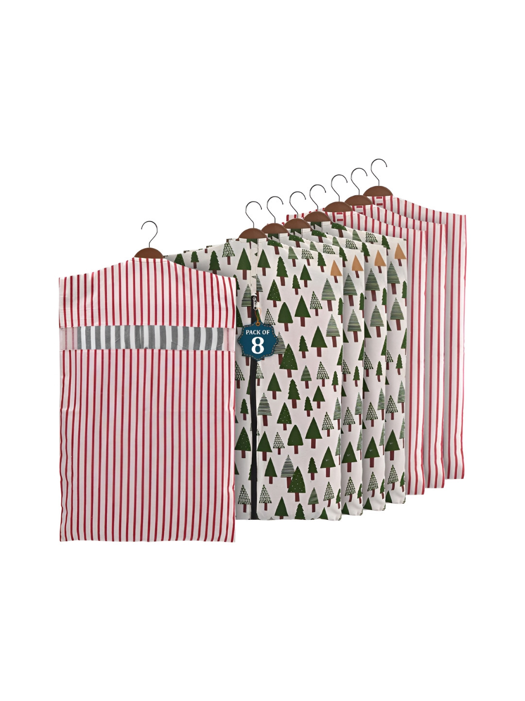 Aura Green 8 Pcs Almirah Clothes Packing Bag Hanging Clothe Cover Multi-Utility Organisers