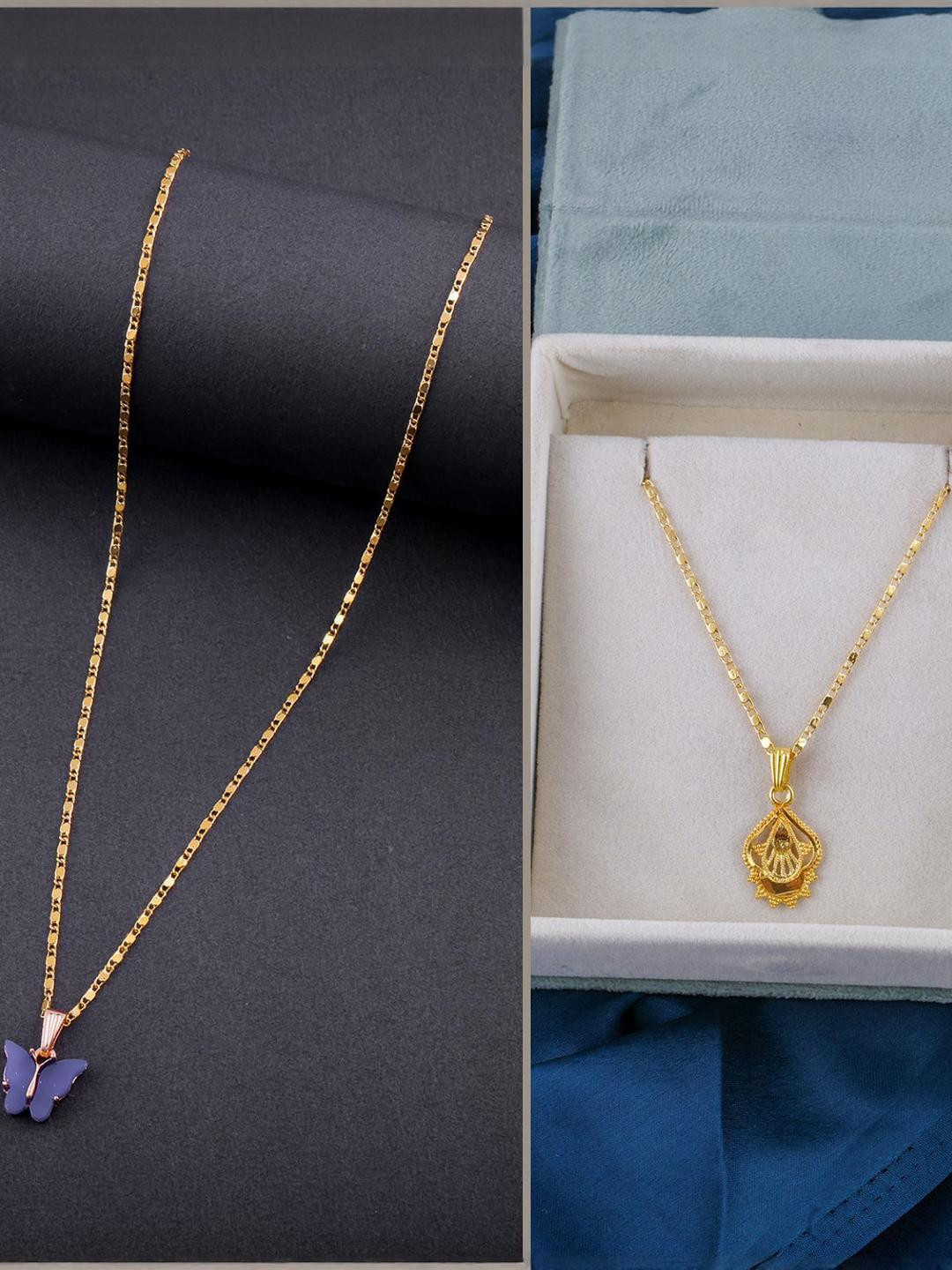 DressBerry Set of 2 Gold-Plated Hand Painted Artificial Beads Minimal Ethnic Necklace