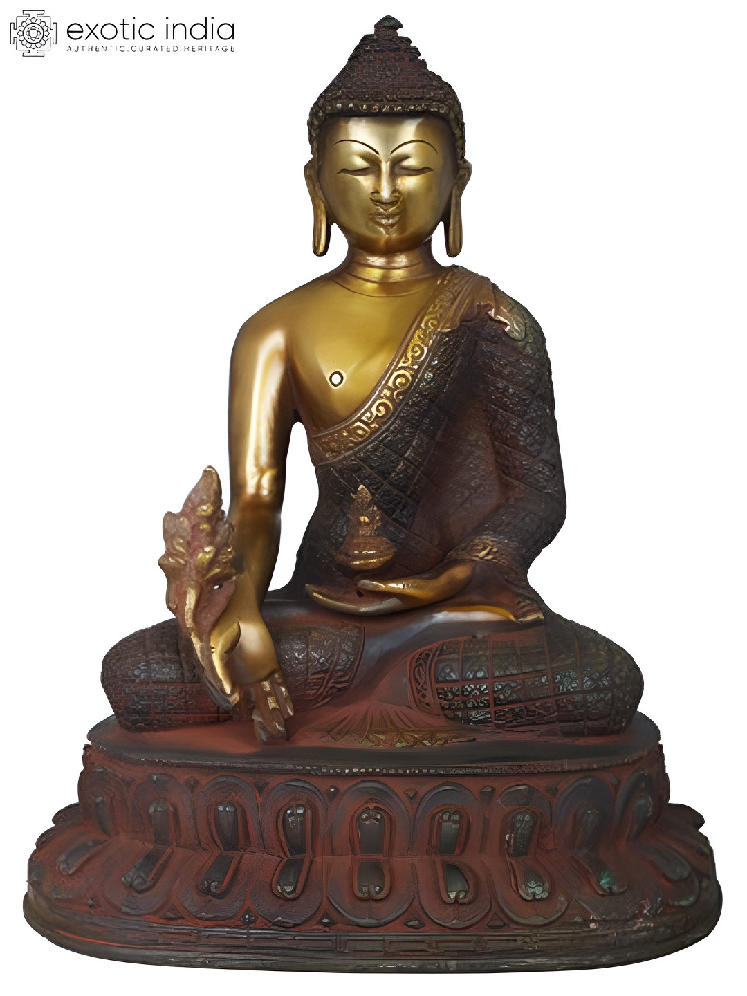 Exotic India Brown Tibetan Buddhist Healing Buddha Idol Showpiece