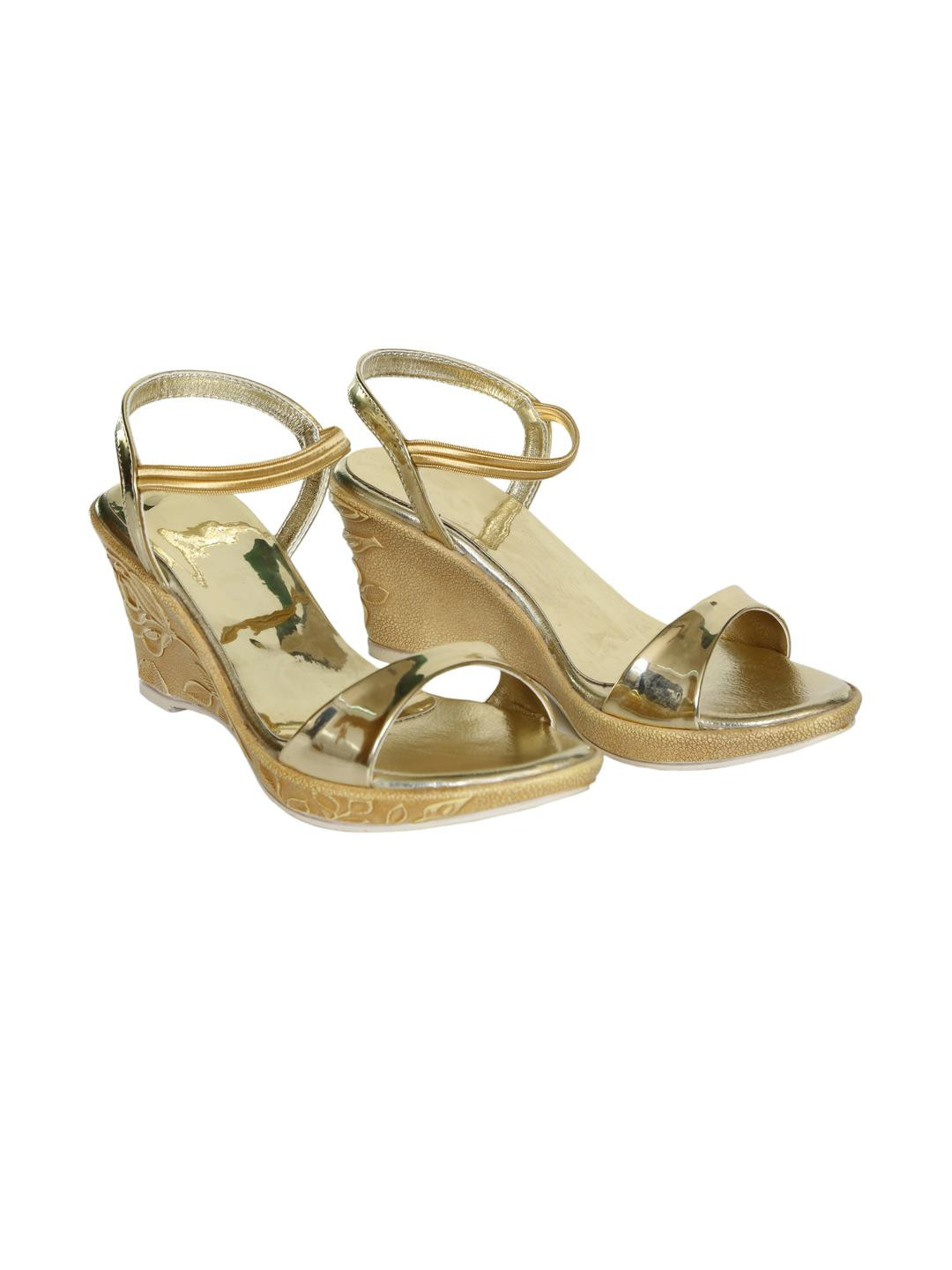 saanvishubh Women Gold Wedge Heels