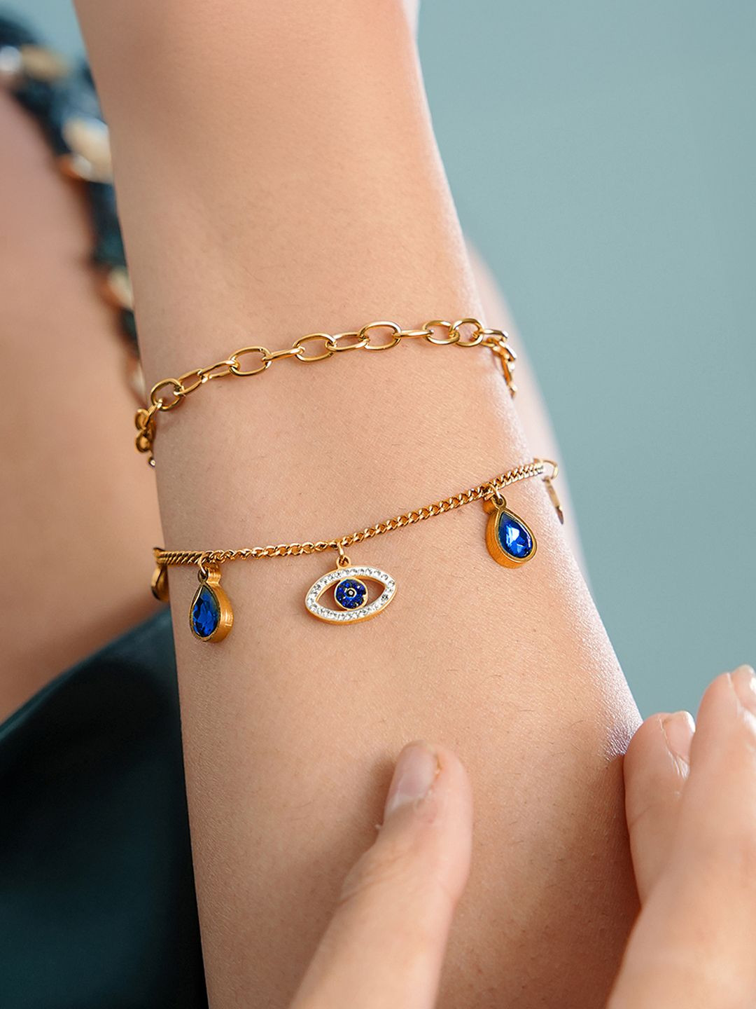 SWASHAA Antique 18K Gold-Plated Gracie Evil Eye Wraparound Bracelet