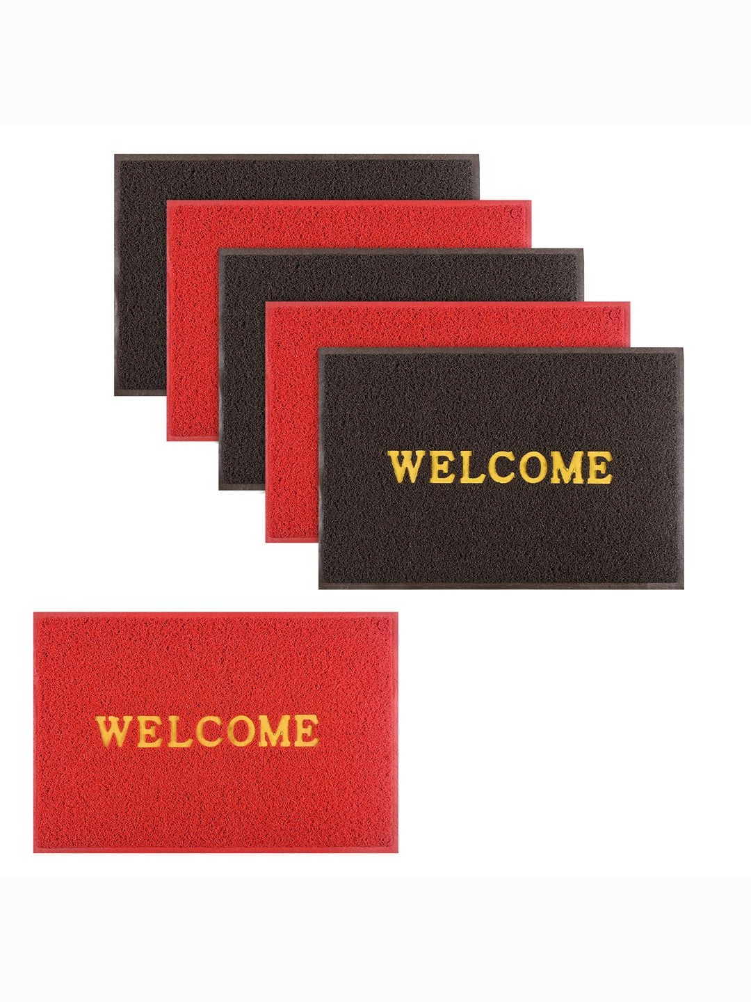 Aura 6Pcs Red & Brown Rubber 2x3 ft Weather-Resistant Main Door Entrance & Balcony Doormat