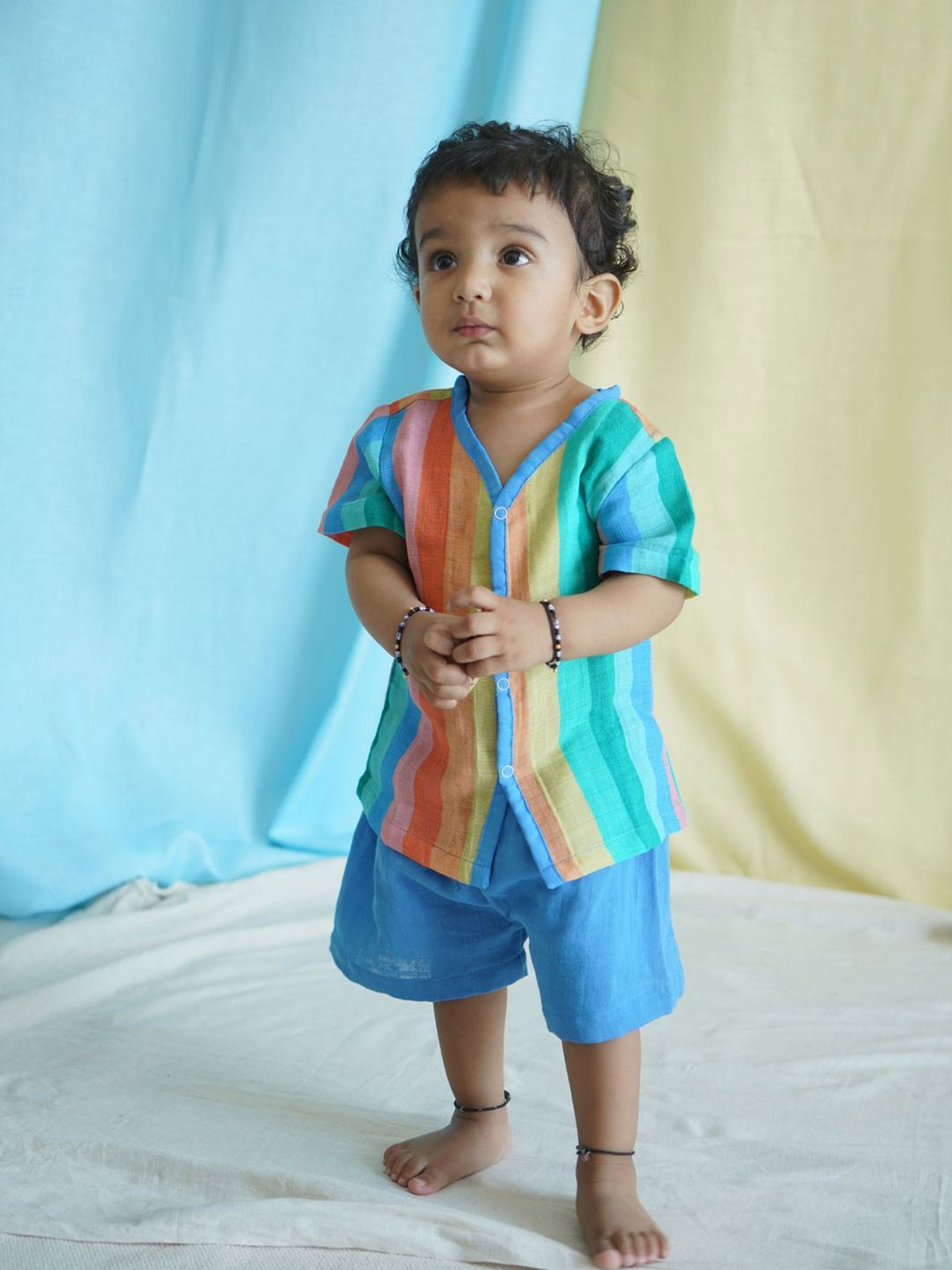 The Boo Boo Club Kids Striped Short Sleeves Pure Cotton Shirt With Shorts