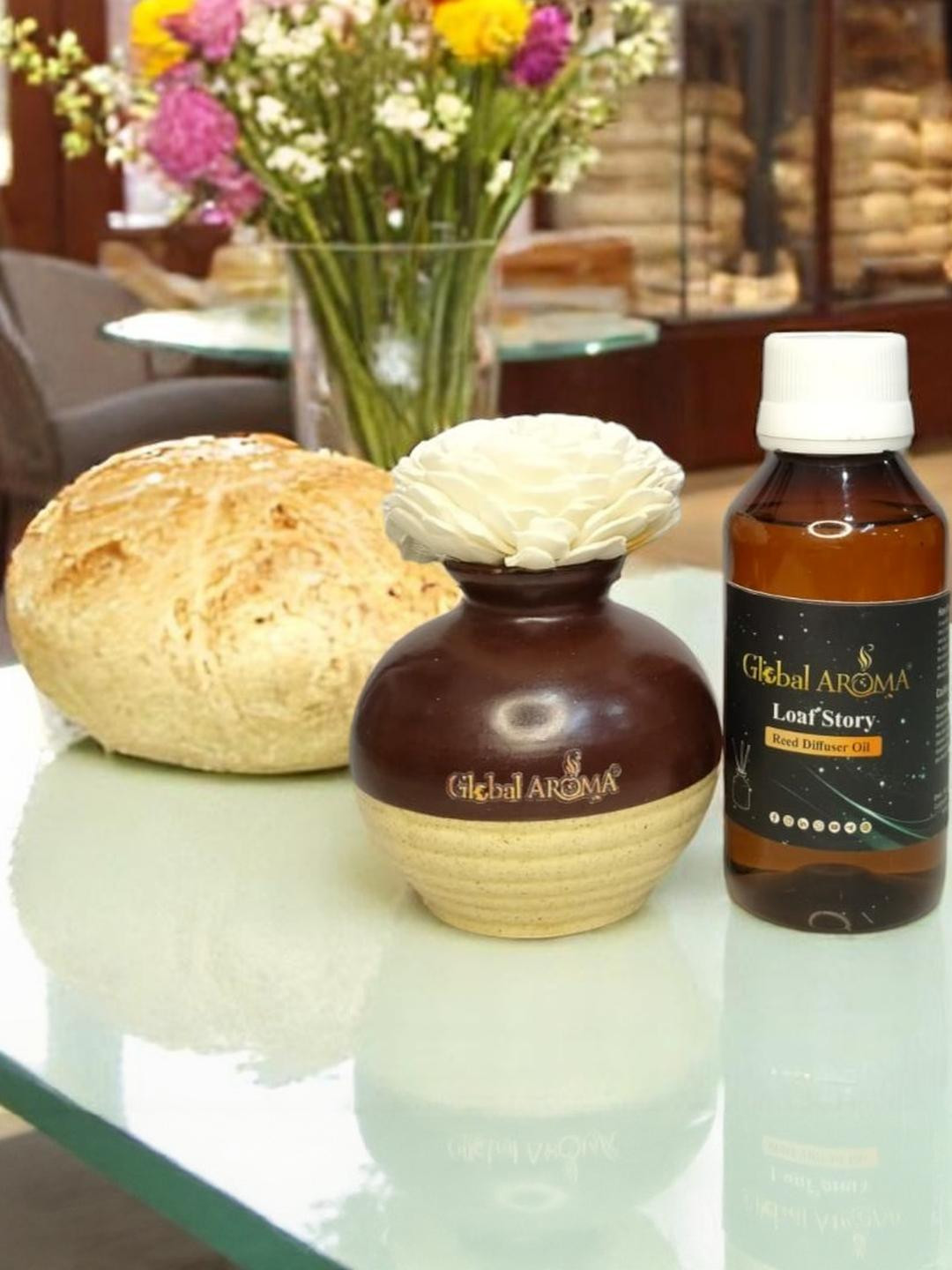 GLOBAL AROMA Loaf Story Fragracne Flower Pot Reed Diffuser Set