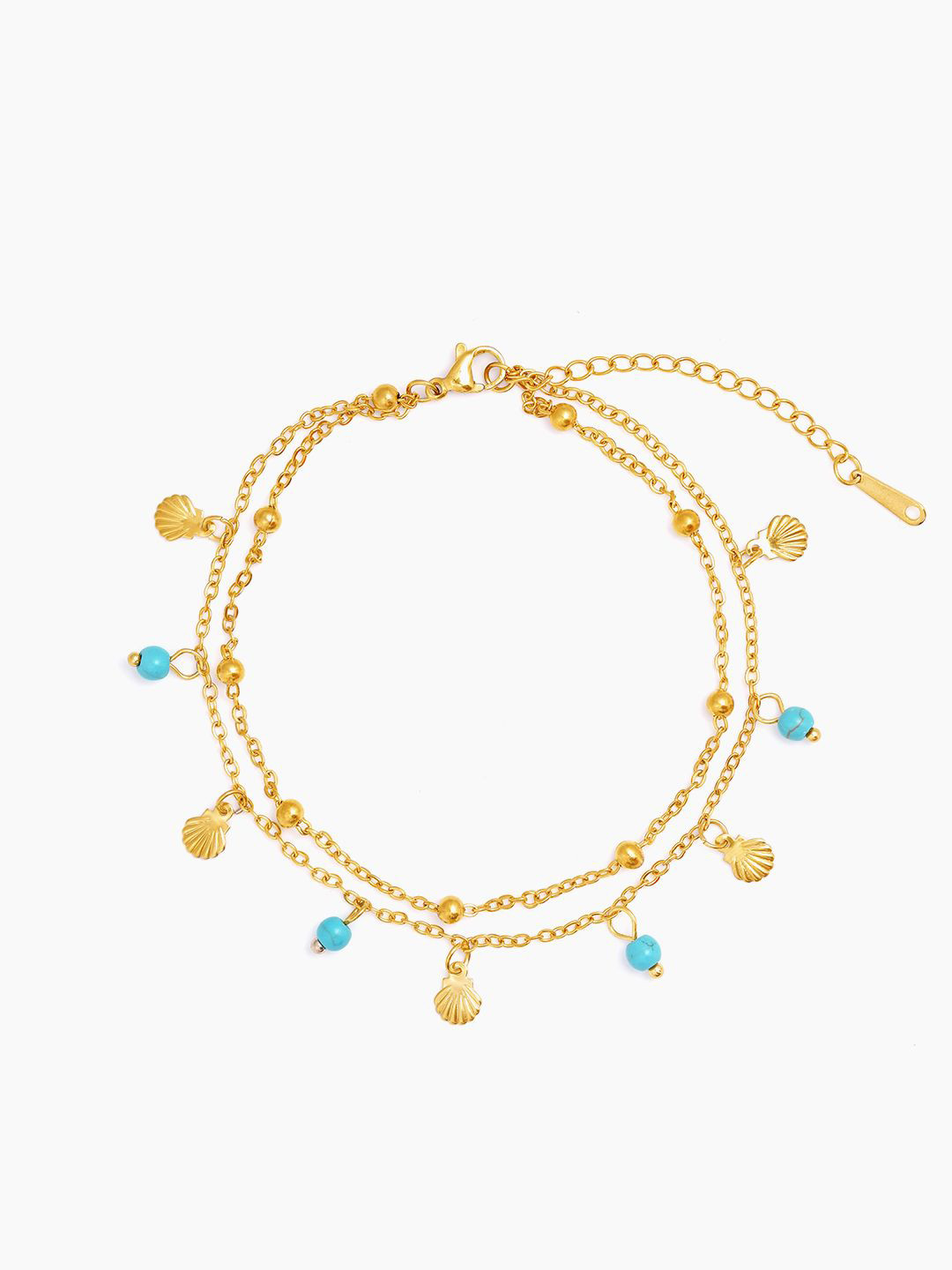 SWASHAA 18K Gold-Plated Stainless Steel Artificial Beaded Lina Joyshell Charms Anklet