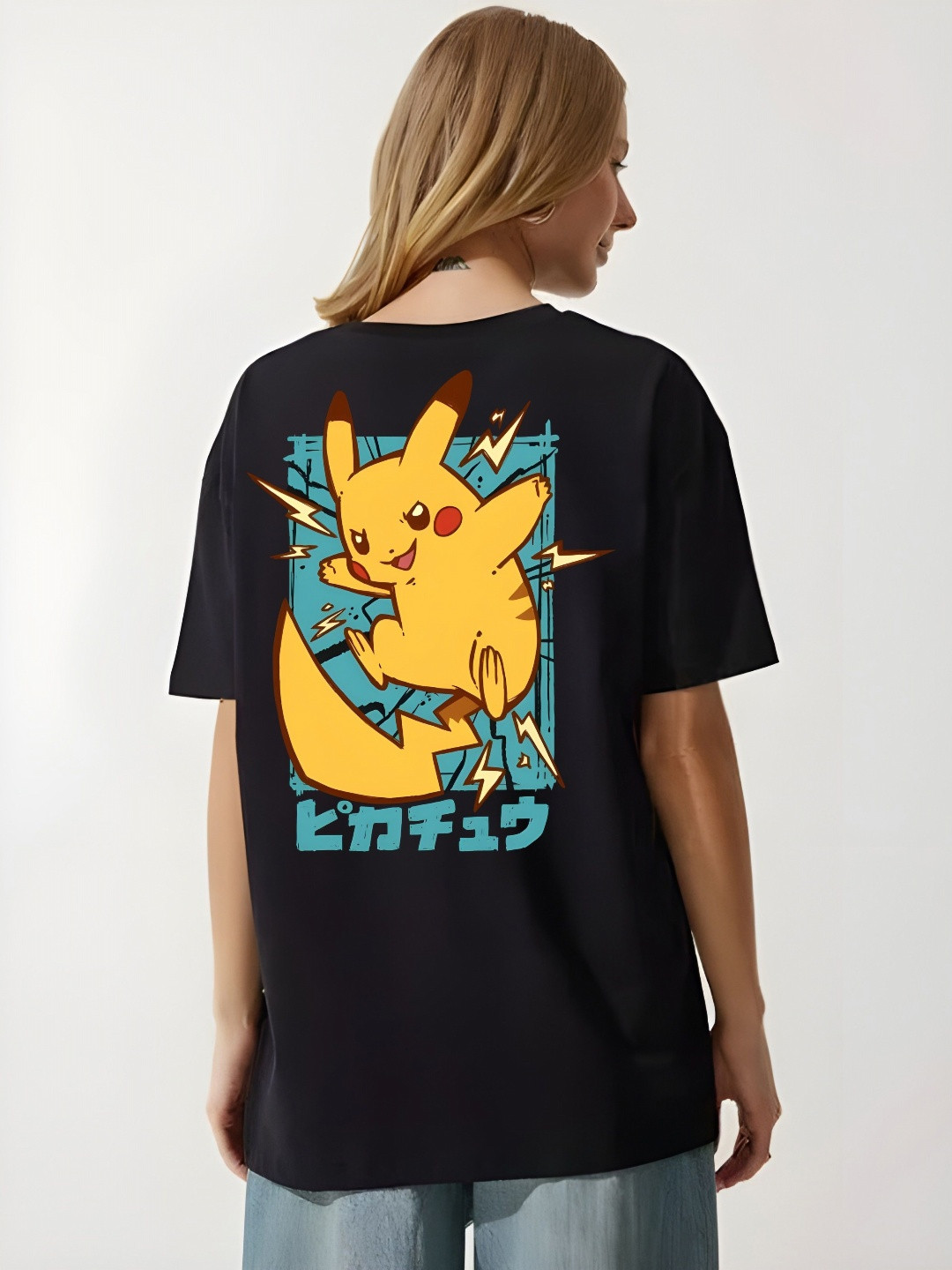 KAIDO Humour and Comic Printed Pokemon Round Neck Cotton Oversized T-shirt