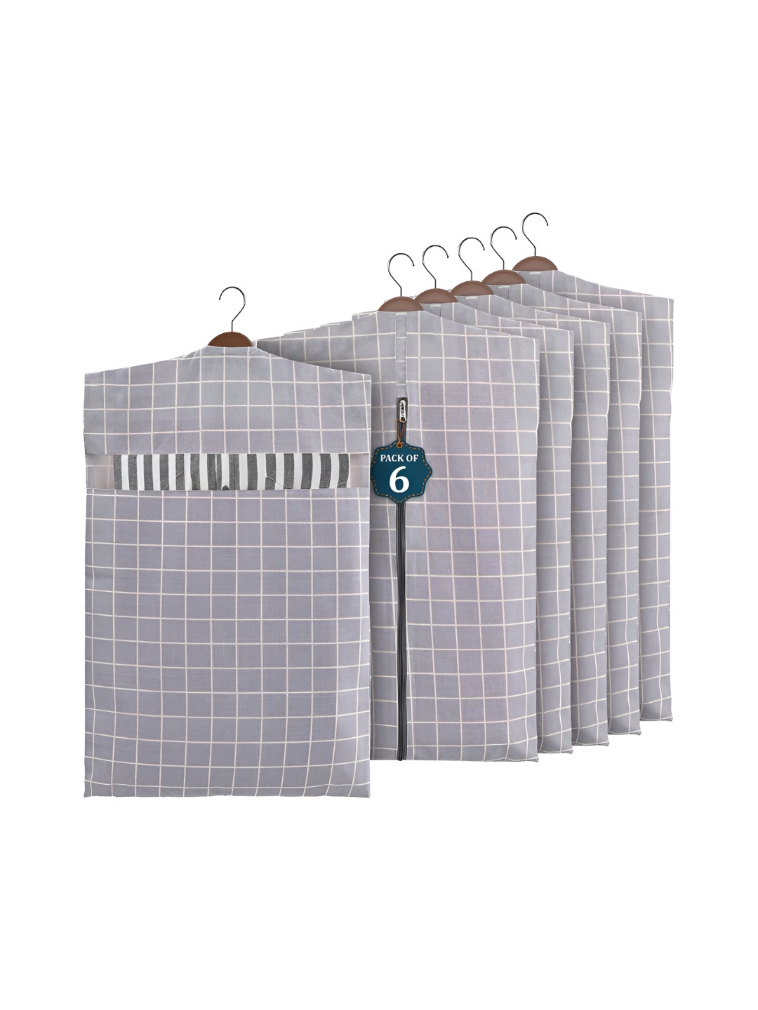 Aura Grey 6 Pcs Almirah Clothes Packing Bag Hanging Clothe Cover Multi-Utility Organisers