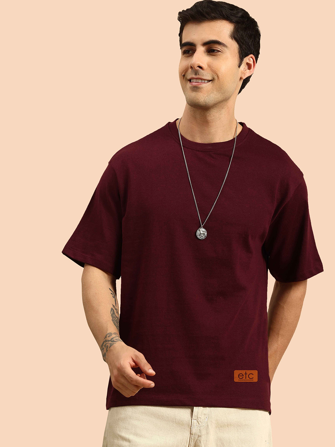 ETC Round Round Neck Drop Shoulder Sleeves Oversized Fit T-shirt