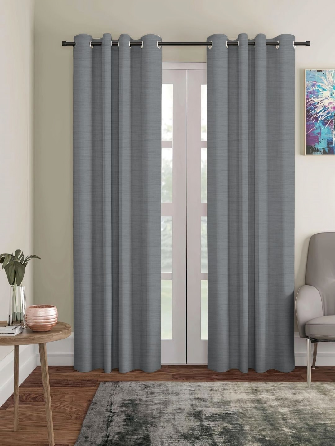 Myntra Elegant Homes Set of 2 Texture Black Out Door Curtains