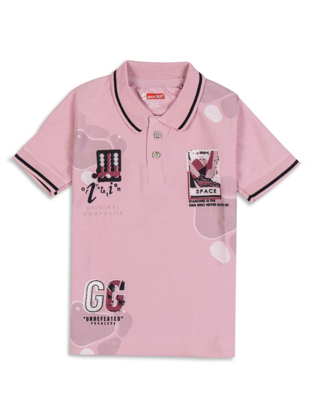 JACKBOY Kids Typography Printed Polo Collar Applique T-shirt